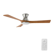ROYCE 52 inch 3-Blade Flush Mount Ceiling Fan with LED Light Kit & Remote Control - Silver/Antique Walnut Solid Wood Blades
