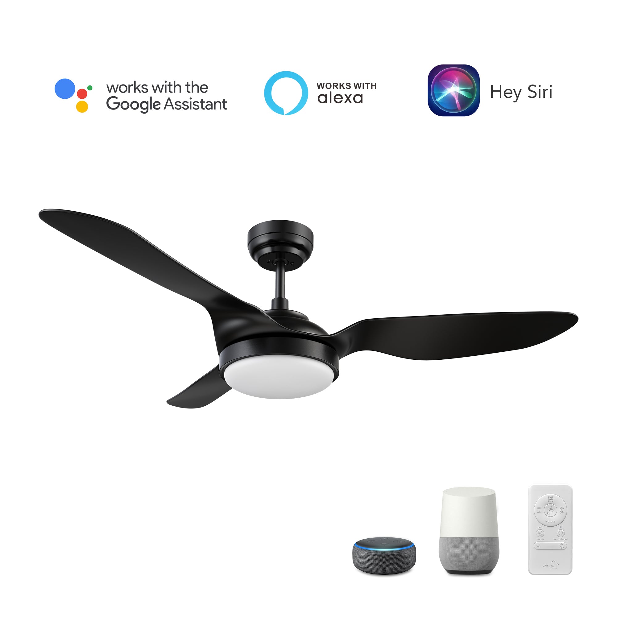 Vena 52 inch 3-Blade Smart Ceiling Fan with LED Light & Remote Control