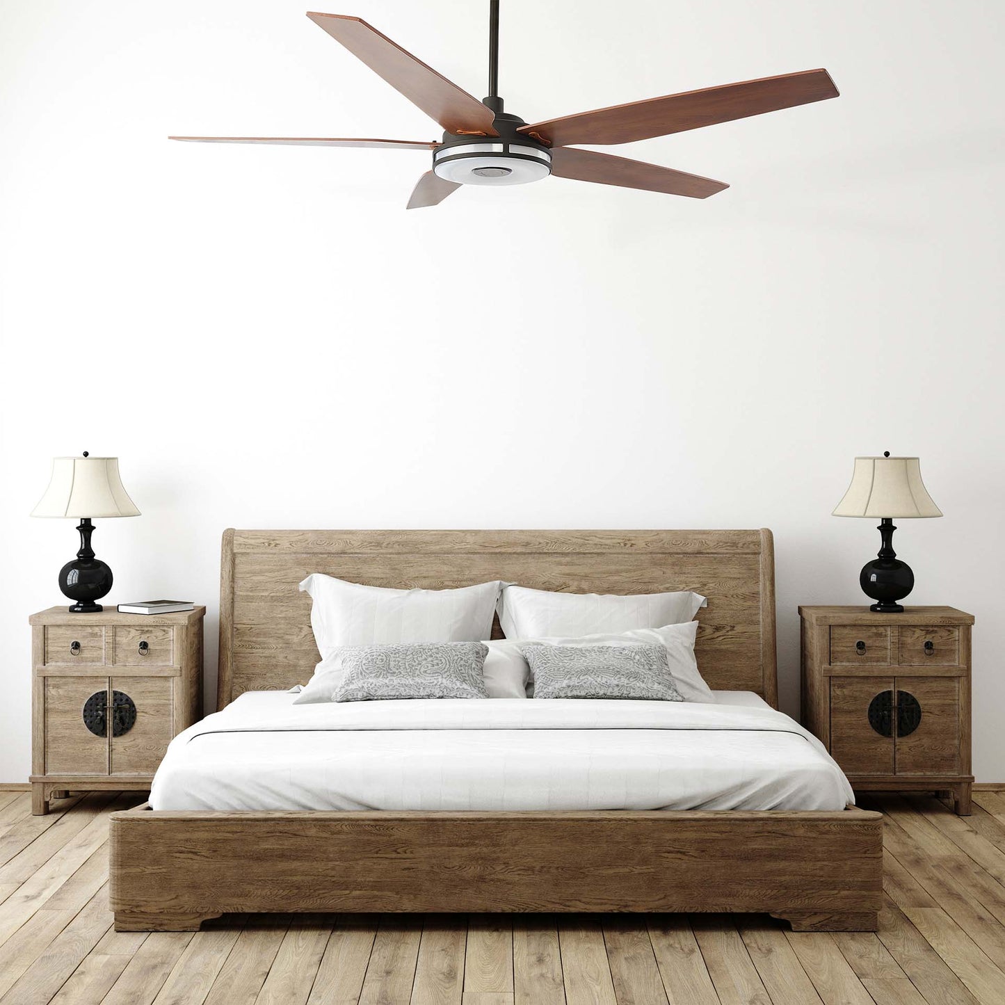 Carro ELIRA 56 inch 5-Blade Smart Ceiling Fan with LED Light Kit & Remote - Black/Wood Grain Pattern Fan Blades