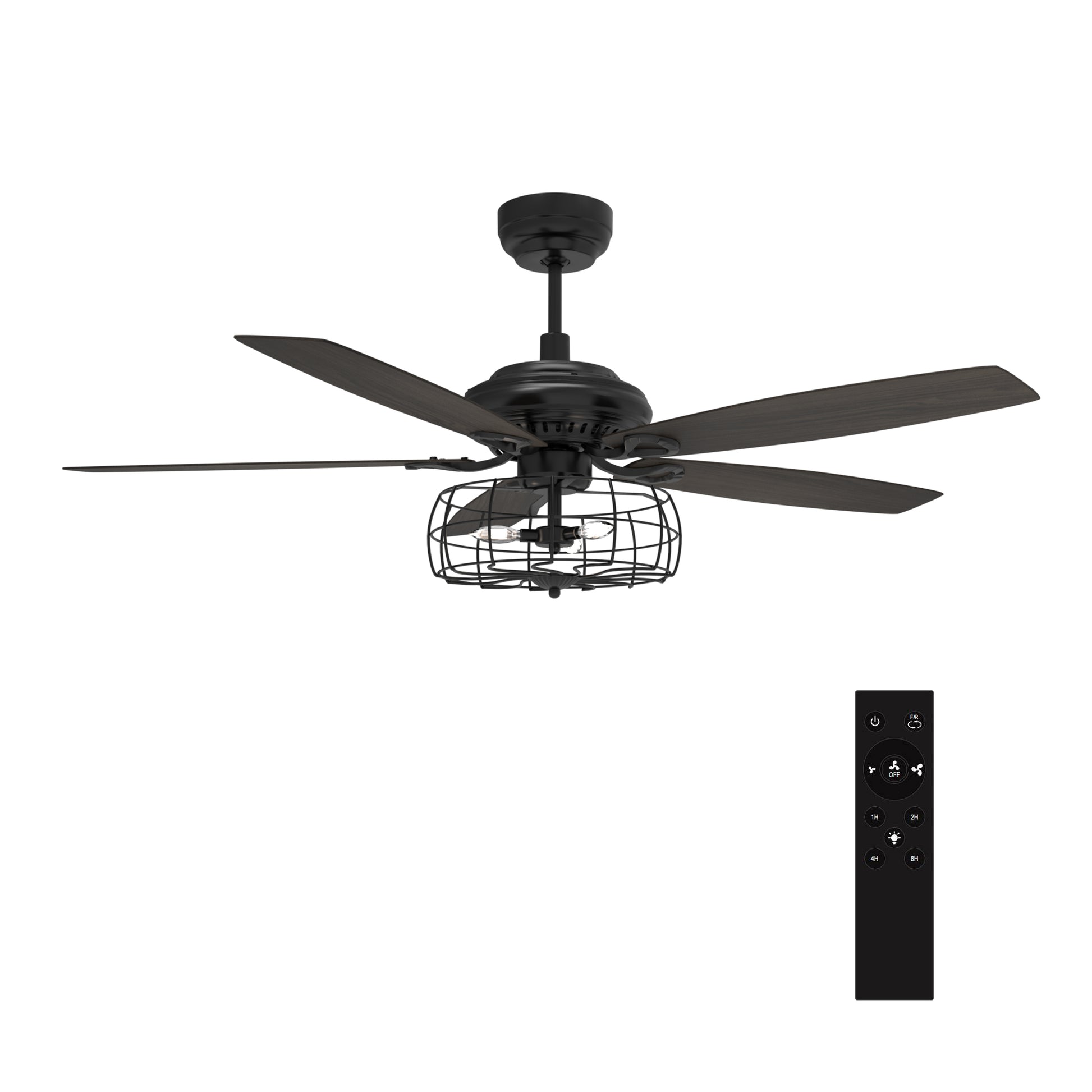 Carro USA HUNTLEY 52 inch 5-Blade Industrial Vintage Smart Ceiling Fan with Light & Remote Control - Black/Walnut fan blades