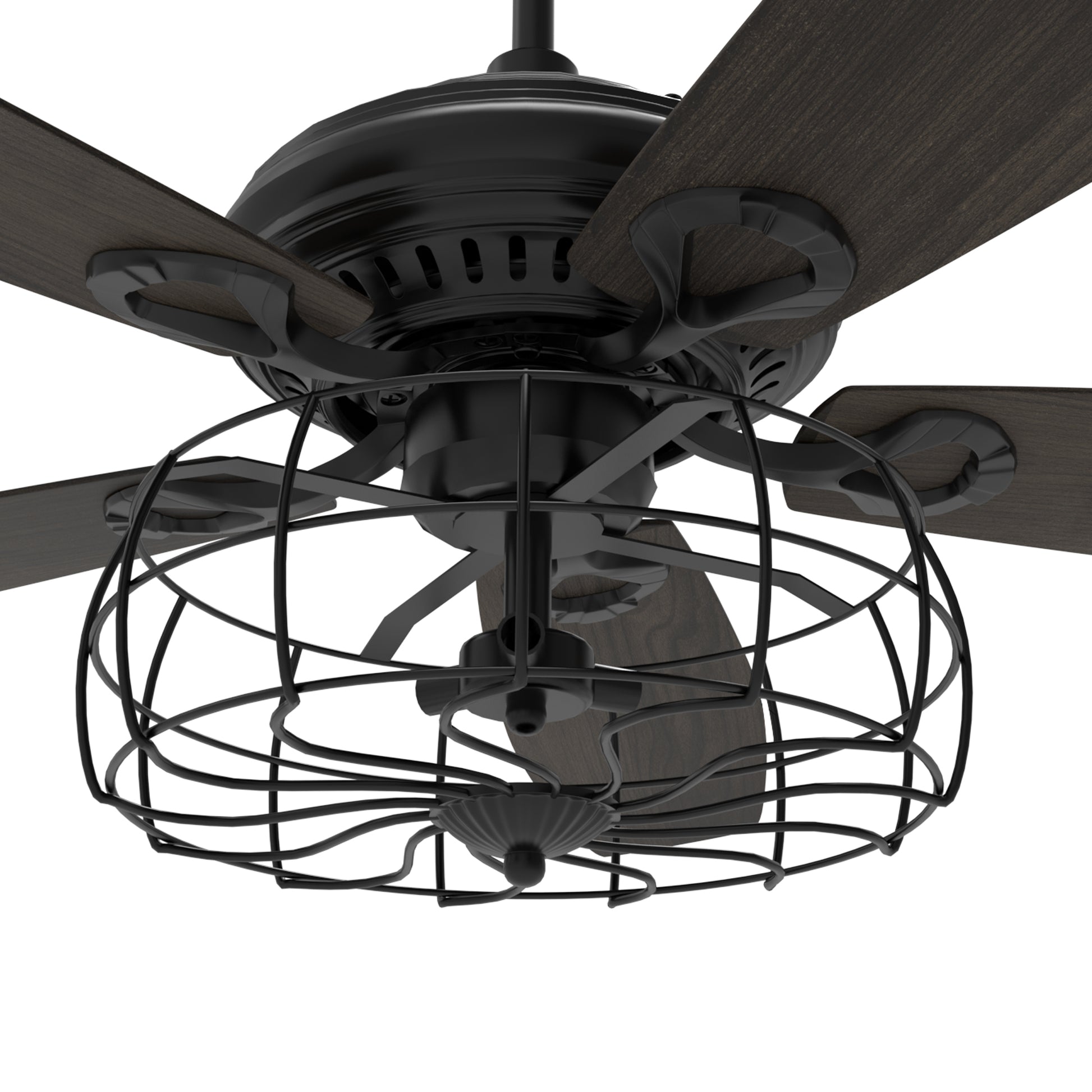 Carro USA HUNTLEY 52 inch 5-Blade Industrial Vintage Smart Ceiling Fan with Light & Remote Control - Black/Walnut fan blades