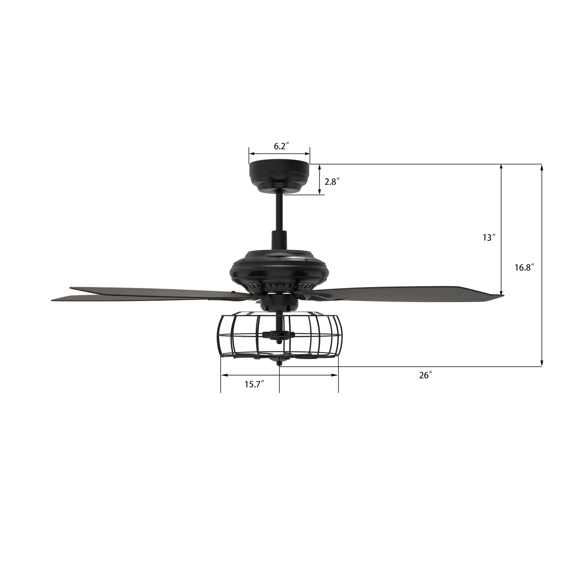 Carro USA HUNTLEY 52 inch 5-Blade Industrial Vintage Smart Ceiling Fan with Light & Remote Control - Black/Walnut fan blades