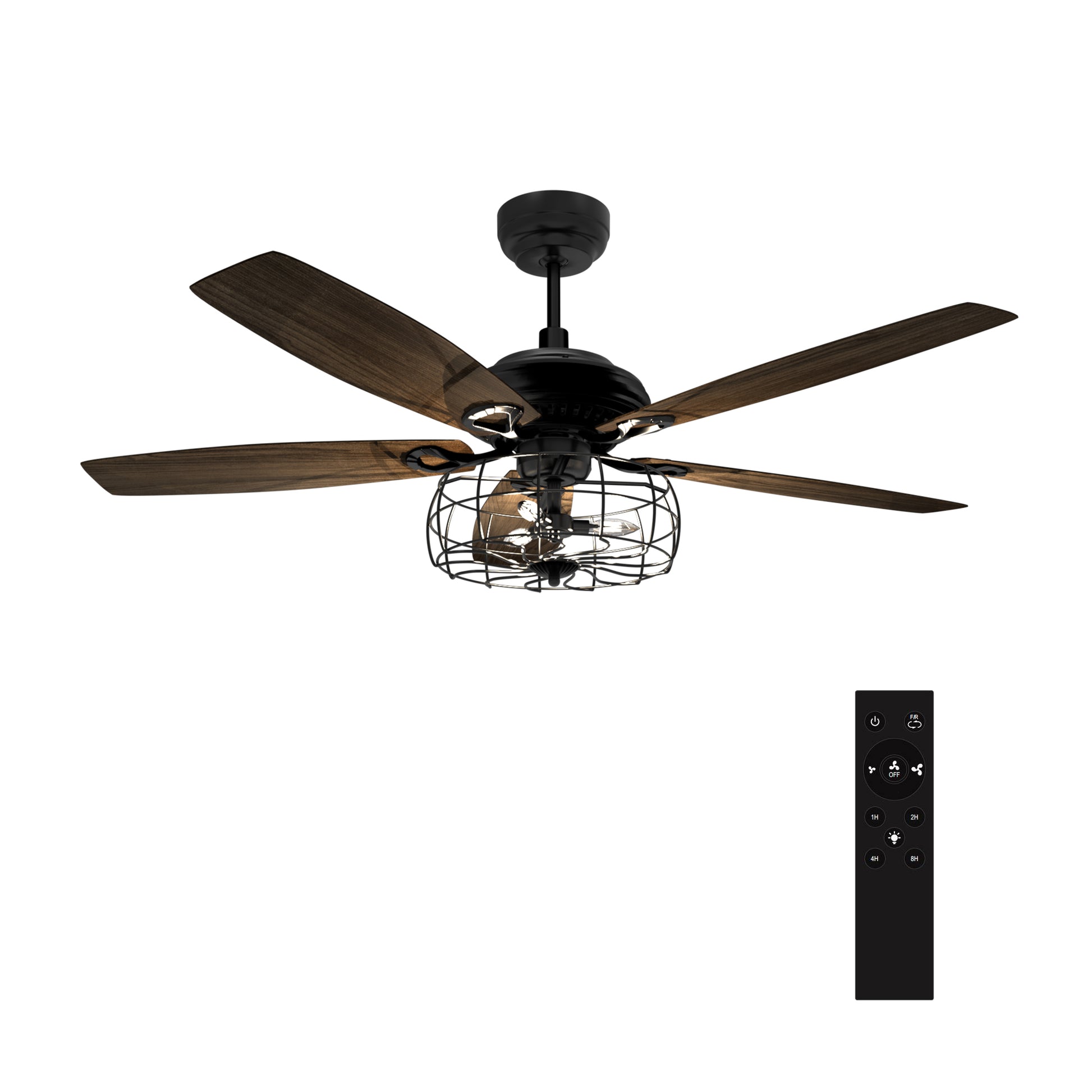 Carro USA HUNTLEY 52 inch 5-Blade Industrial Vintage Smart Ceiling Fan with Light & Remote Control - Black/Walnut fan blades