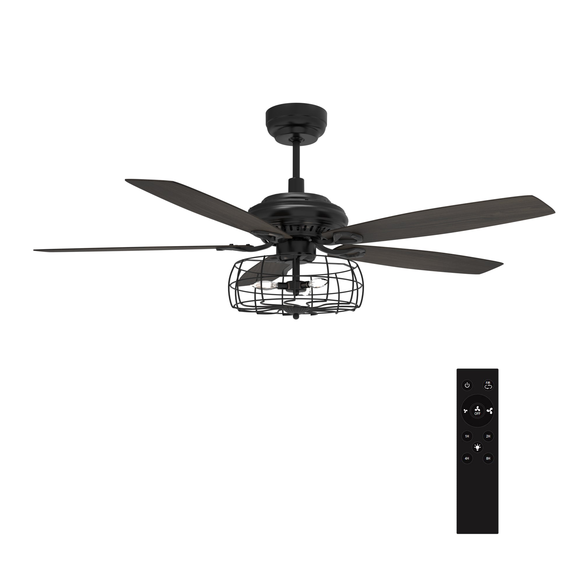 Carro USA HUNTLEY 56 inch 5-Blade Industrial Vintage Smart Ceiling Fan with Light & Remote Control - Black/Walnut fan blades
