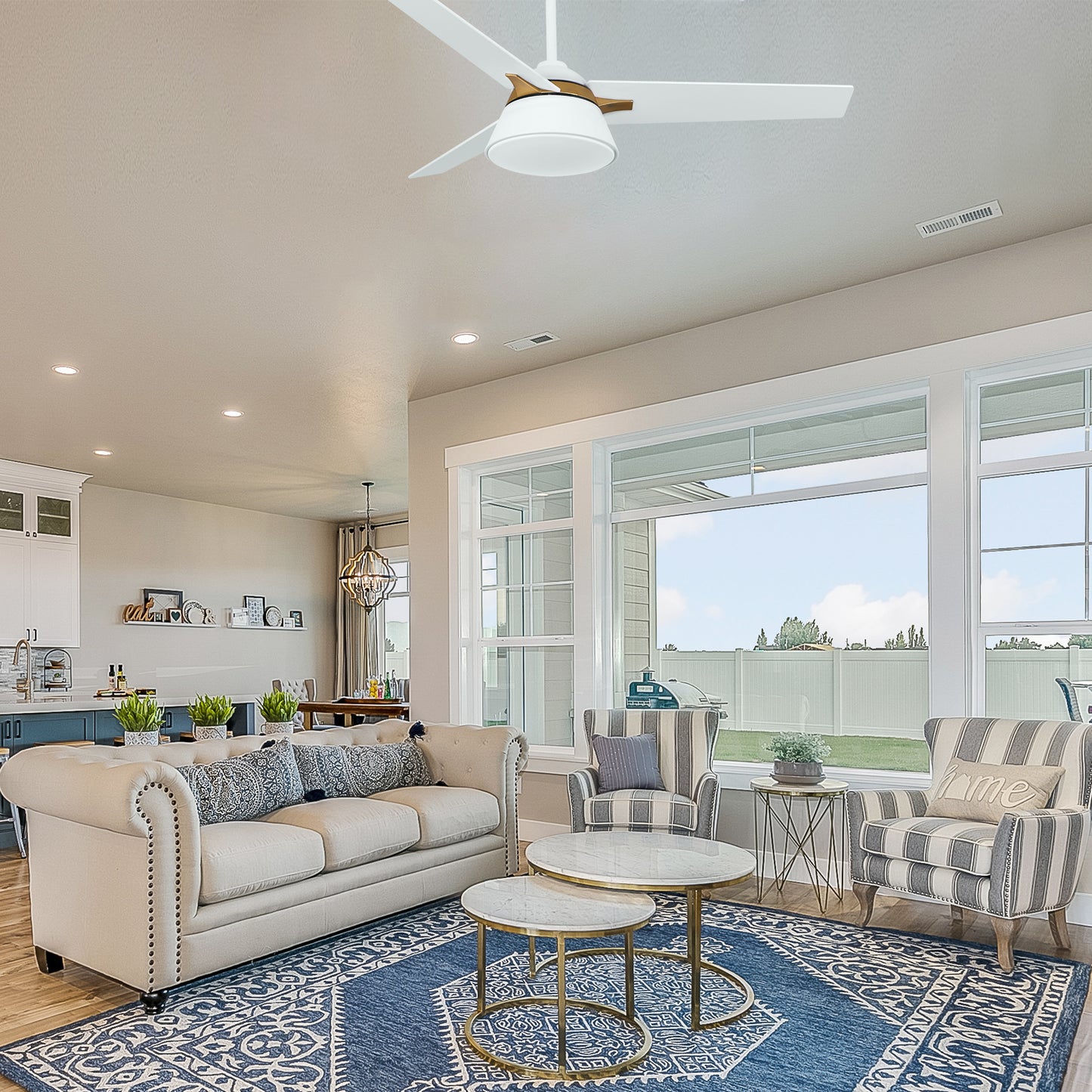 Carro KENORA 48 inch 3-Blade Ceiling Fan with LED Light Kit & Remote Control - White/White (Gold Detail)