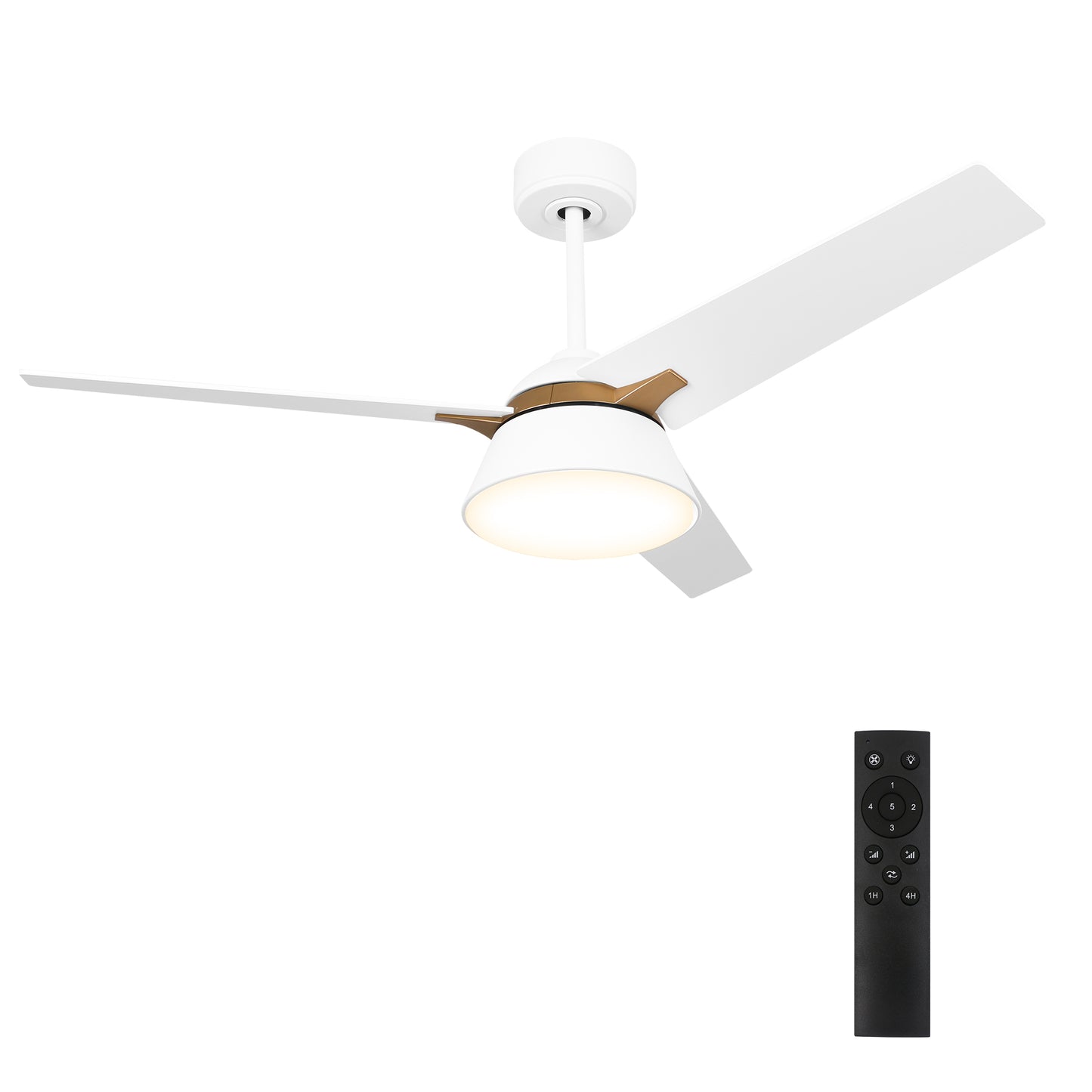 Carro KENORA 48 inch 3-Blade Ceiling Fan with LED Light Kit & Remote Control - White/White (Gold Detail)