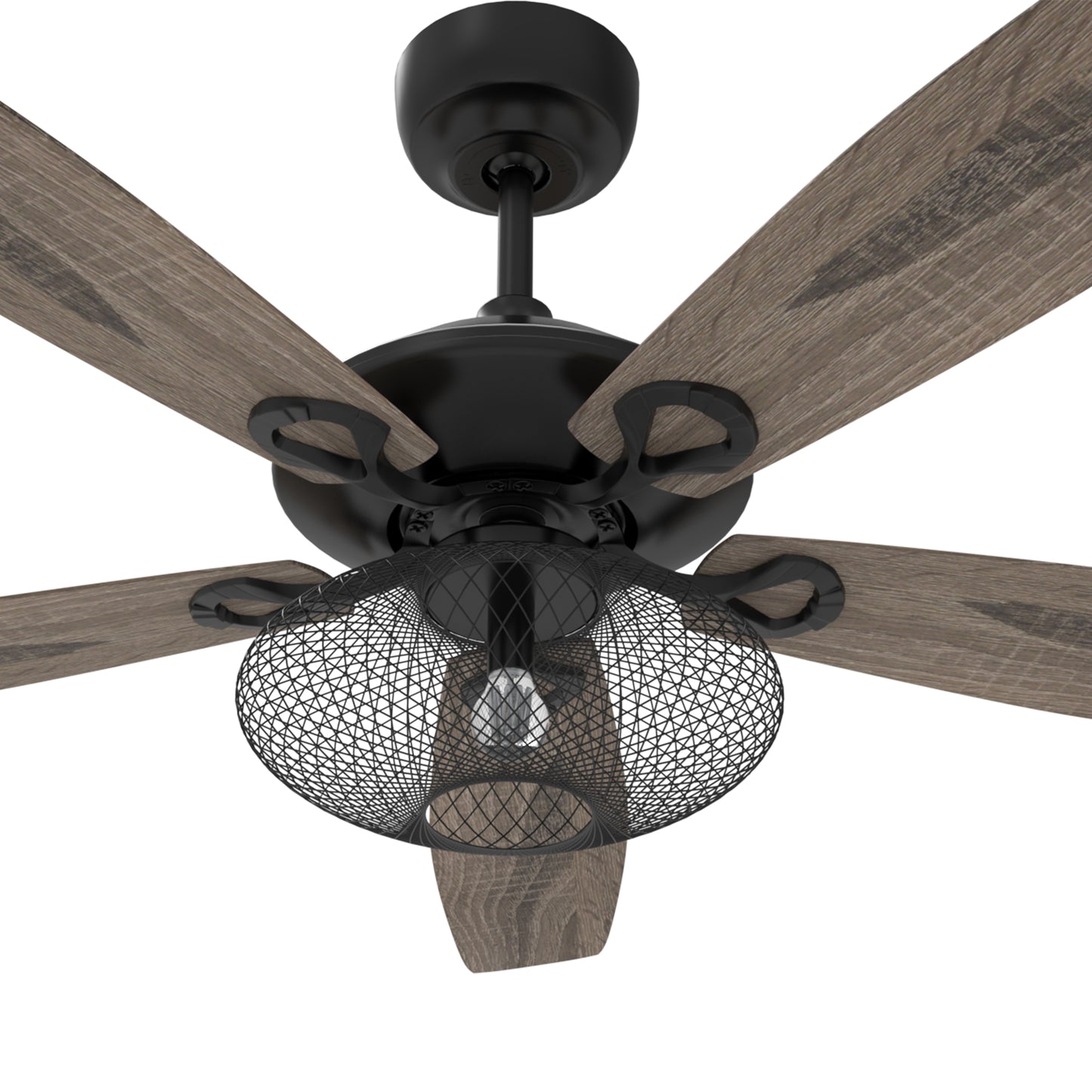 Carro KARSON 56 inch 5-Blade Ceiling Fan with Light & Remote, Vintage Mesh Cage - Black/Wood (Reversible Blades)