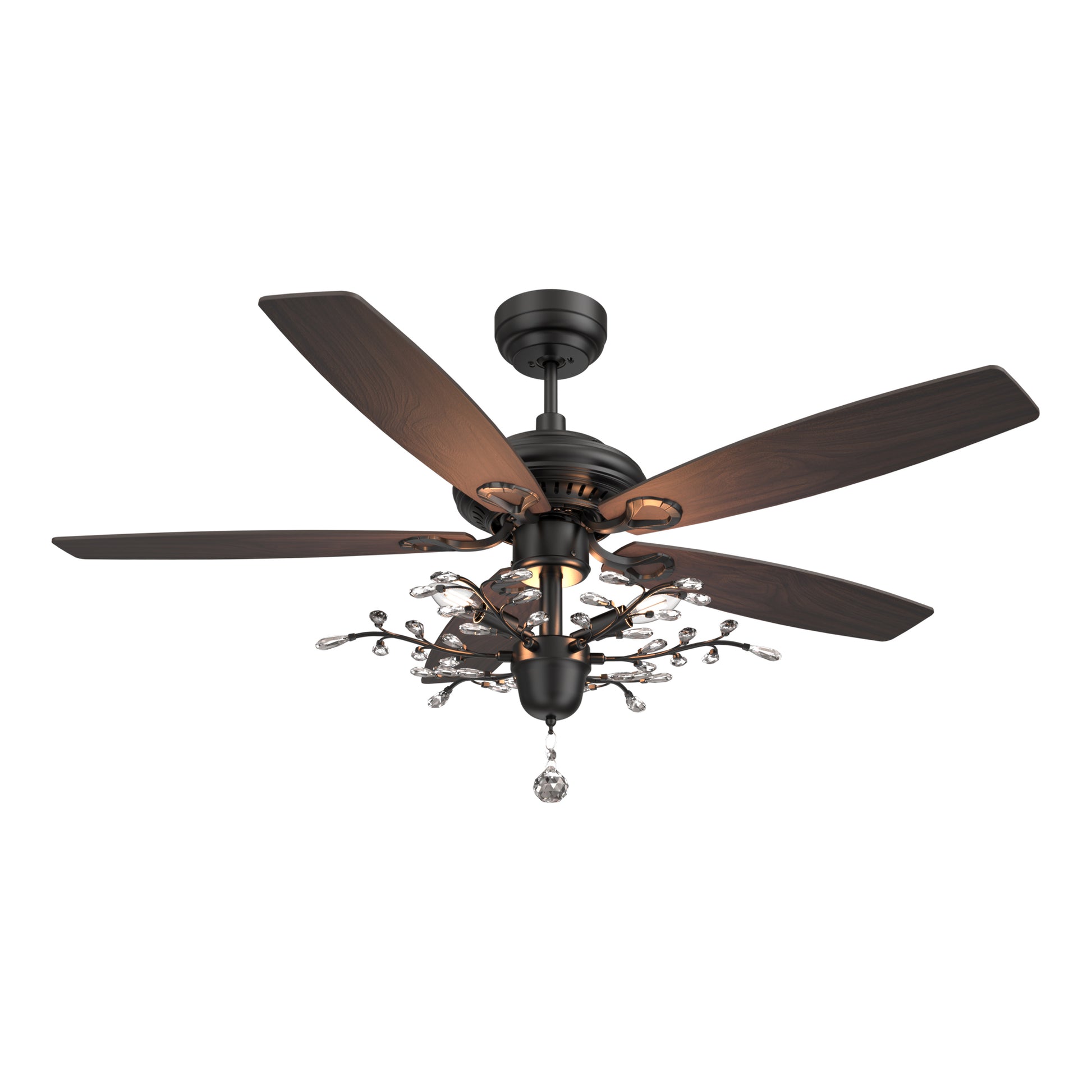 Carro HUNTLEY 52 inch 5-Blade Crystal Ball Pendant Ceiling Fan with Light & Remote Control - Black/Light Wood & Walnut (Reversible Blades)