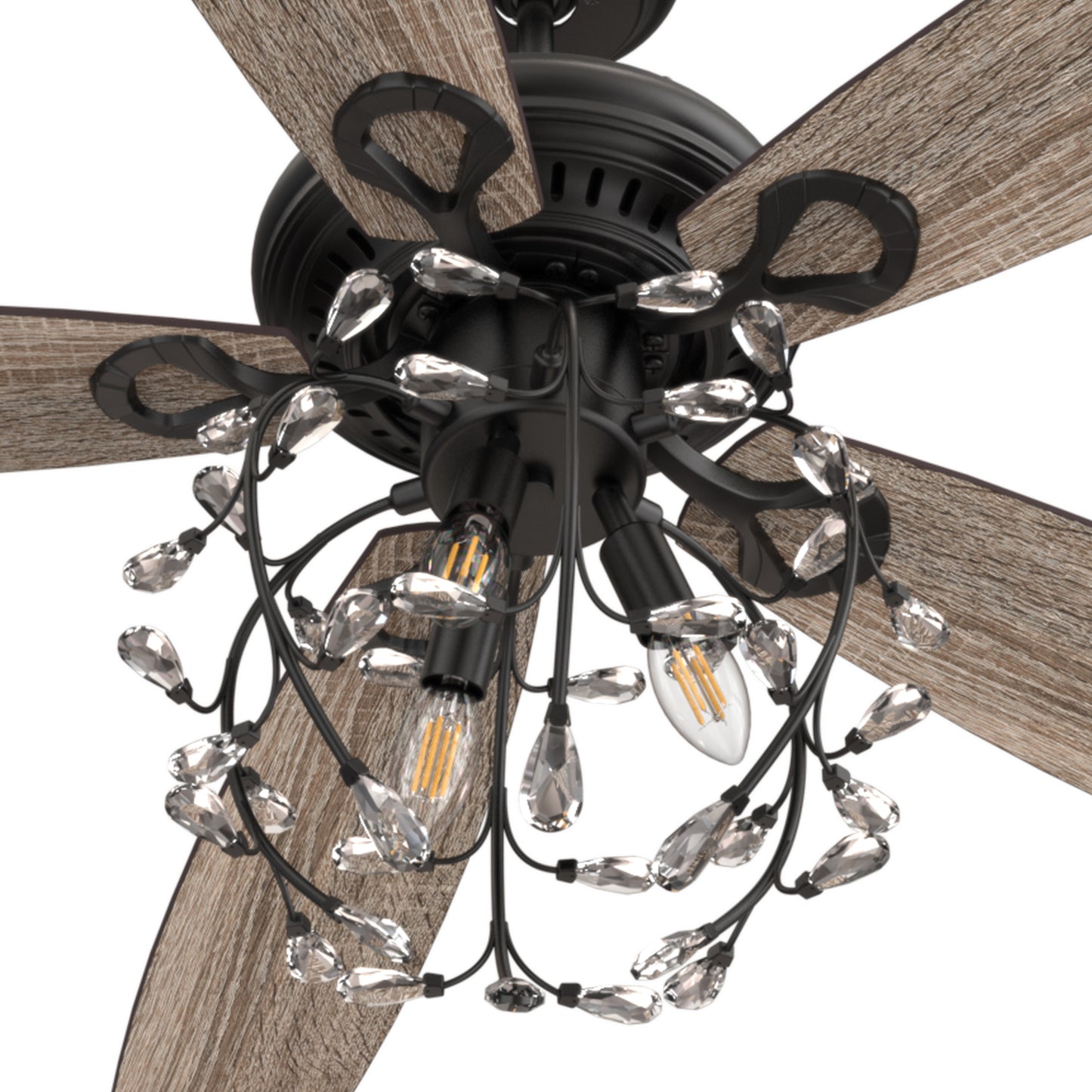 Carro HUNTLEY 52 inch 5-Blade Crystal Candelabra Ceiling Fan with Light & Remote Control - Black/Light Wood & Walnut (Reversible Blades)