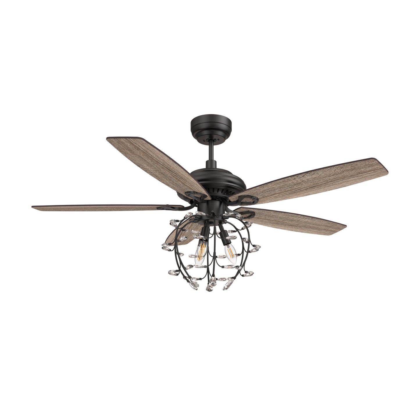 Carro HUNTLEY 52 inch 5-Blade Crystal Candelabra Ceiling Fan with Light & Remote Control - Black/Light Wood & Walnut (Reversible Blades)