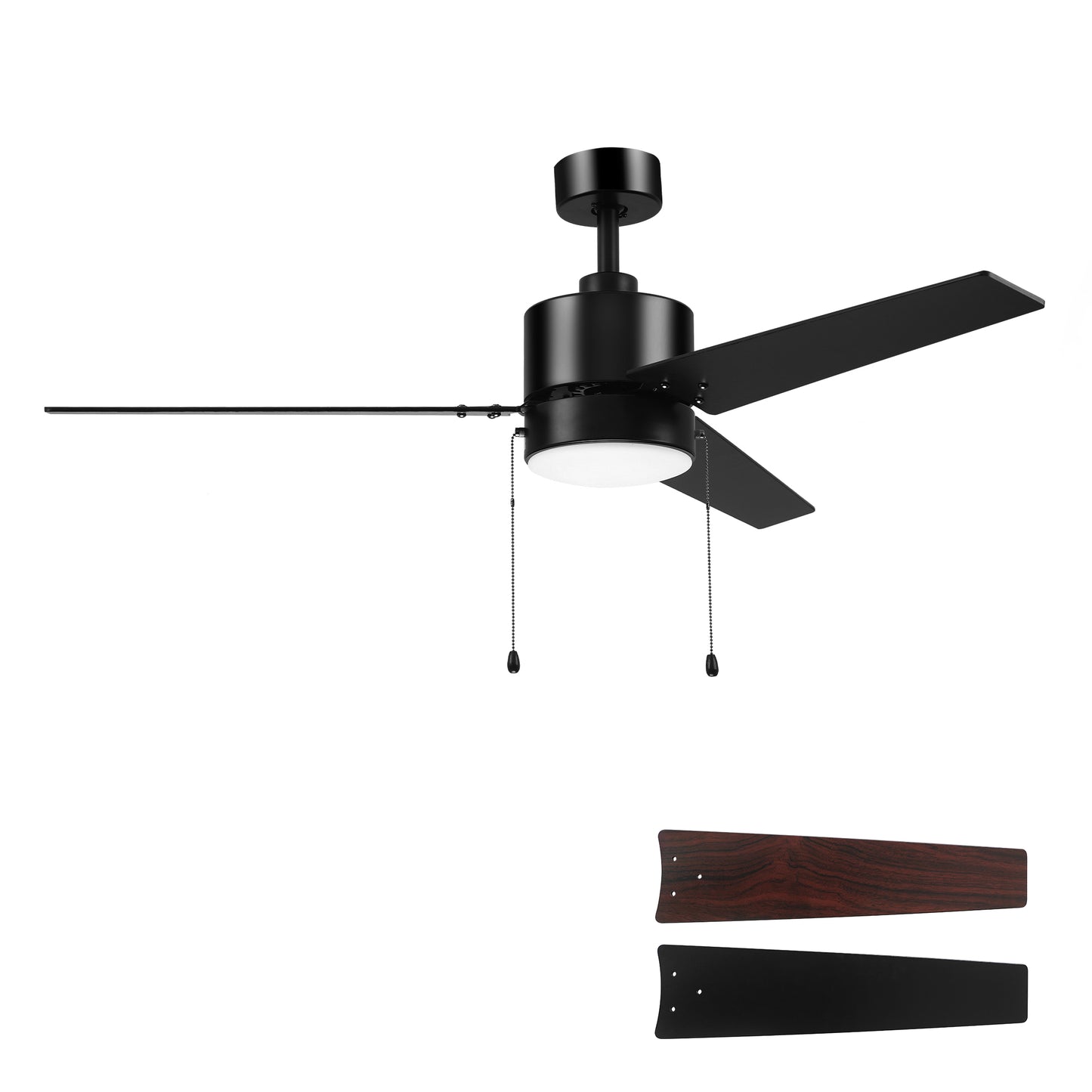 Carro USA EMPIRE 52 inch 3-Blade Ceiling Fan with Pull Chain - Black/Black & Cherrywood (Reversible Blades)