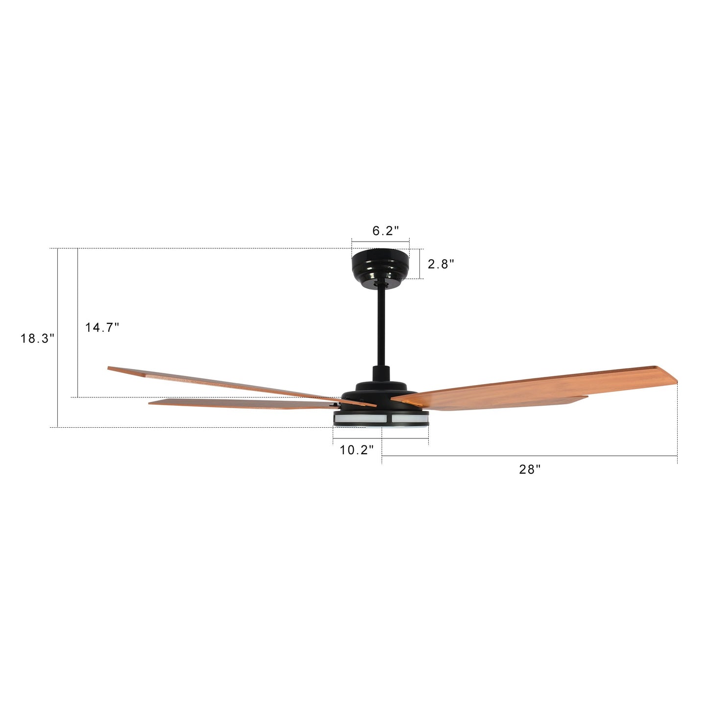 Carro ELIRA 56 inch 5-Blade Smart Ceiling Fan with LED Light Kit & Remote - Black/Wood Grain Pattern Fan Blades