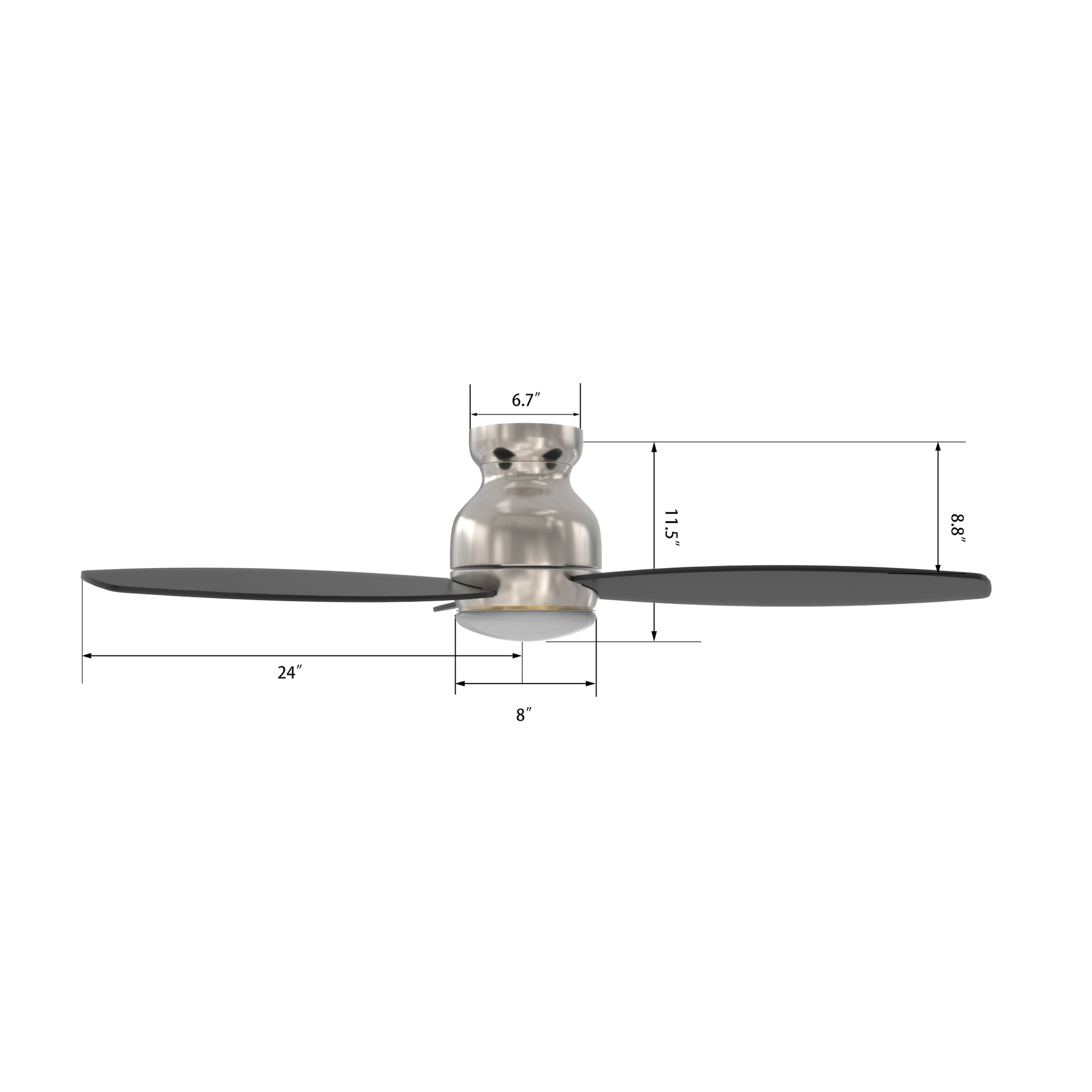 Carro Home TRENTO 48 inch 3-Blade Flush Mount Smart Ceiling Fan with LED Light Kit & Remote- Silver/Black blades