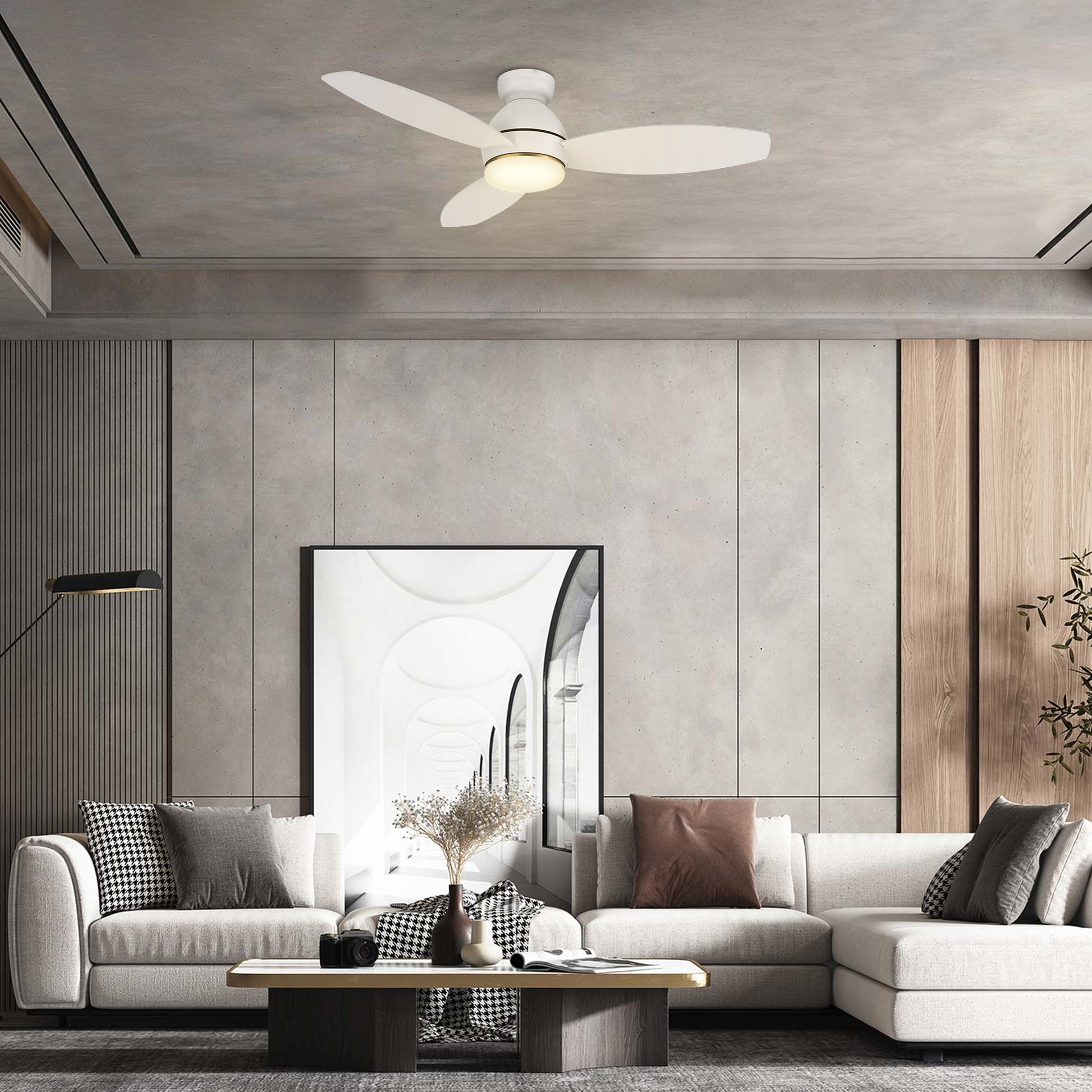 Carro HOBART 48 inch 3-Blade Flush Mount Smart Ceiling Fan with LED Light Kit & Remote- White/White