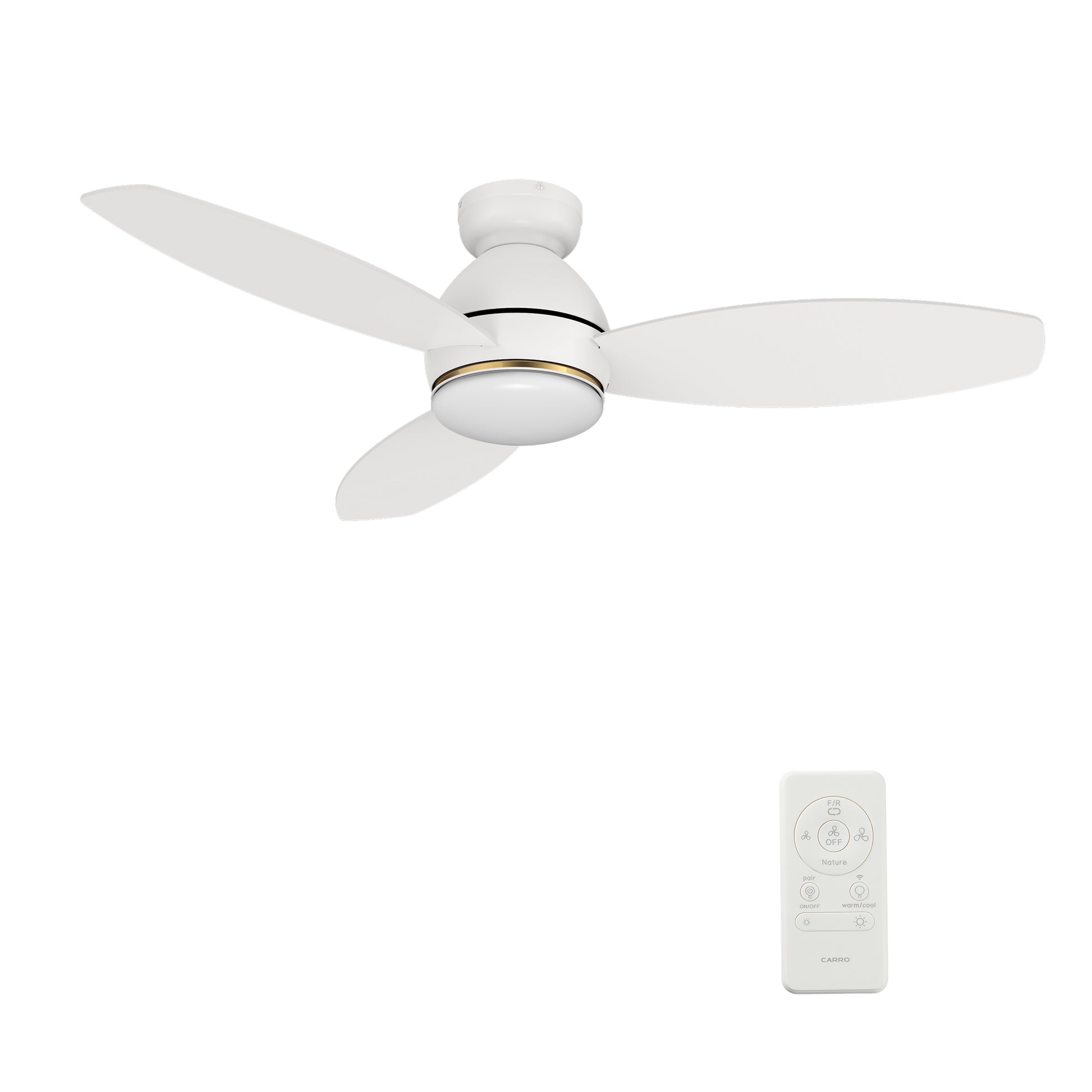 Carro HOBART 48 inch 3-Blade Flush Mount Smart Ceiling Fan with LED Light Kit & Remote- White/White