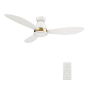 Carro YORK 3-Blade Flush Mount Smart Ceiling Fan with LED Light Kit & Remote Control- White/White (Gold Details)