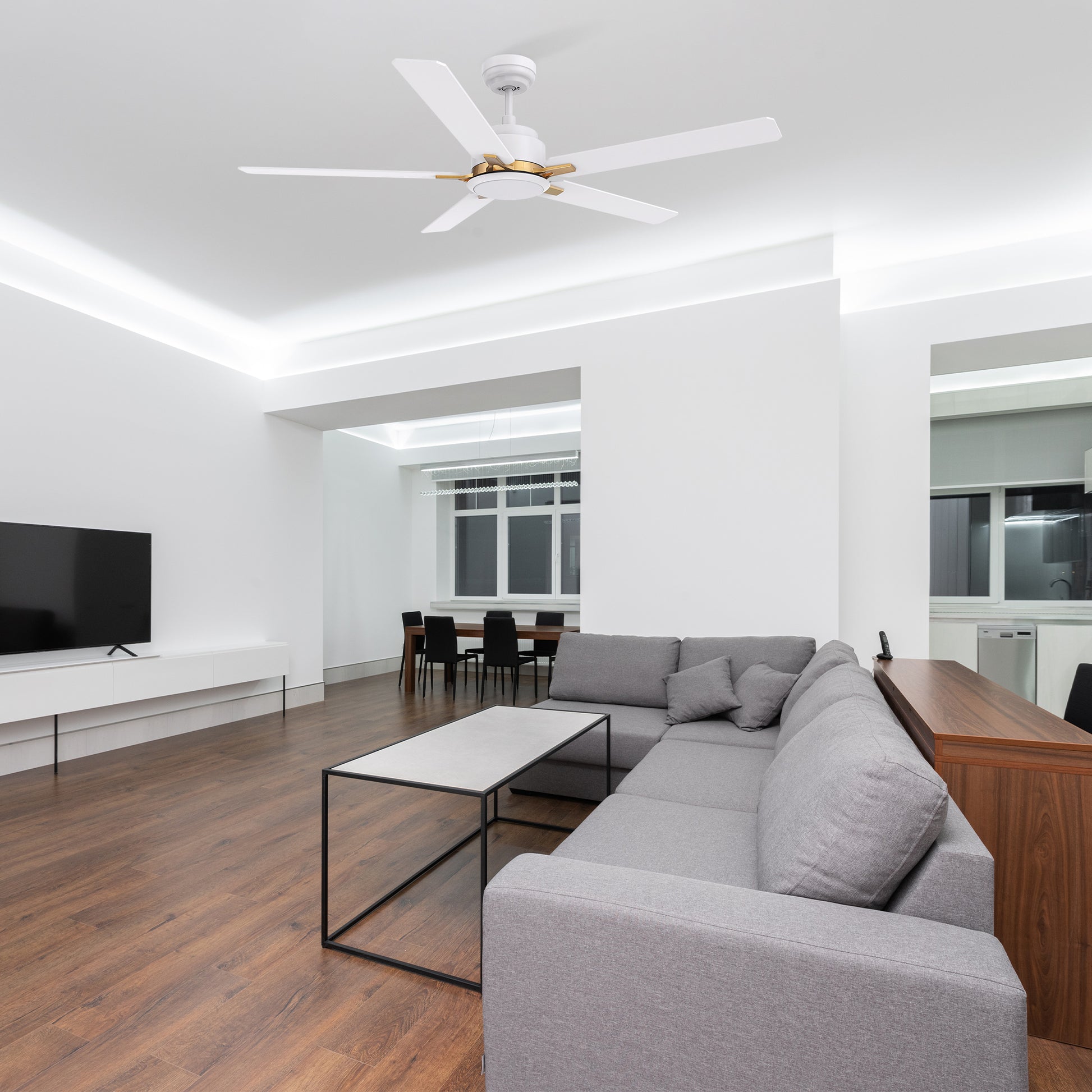 Carro Home ESPEAR 52 inch 5-Blade Smart Ceiling Fan with LED Light Kit & Remote - White/White (Gold Detail)