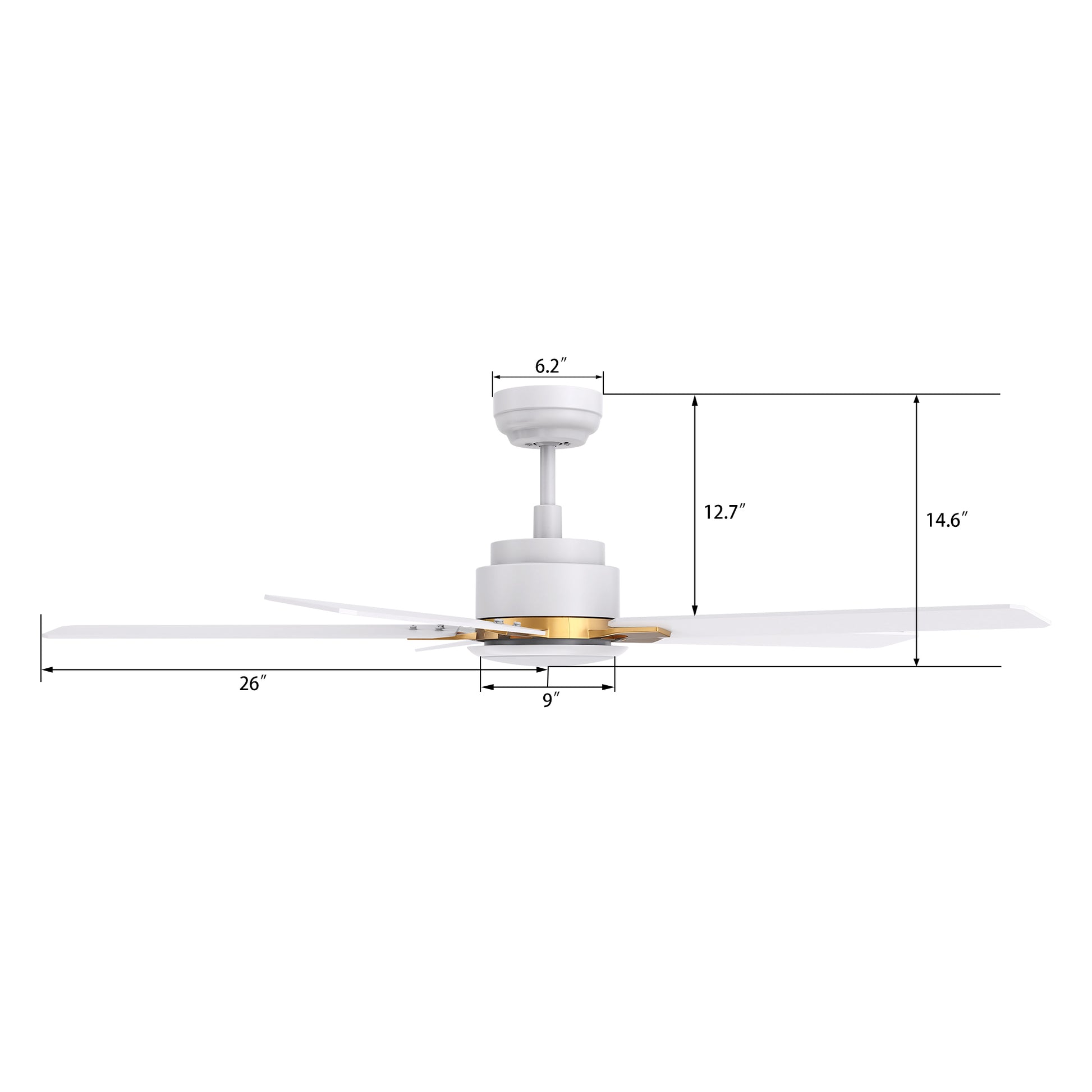 Carro Home ESPEAR 52 inch 5-Blade Smart Ceiling Fan with LED Light Kit & Remote - White/White (Gold Detail)