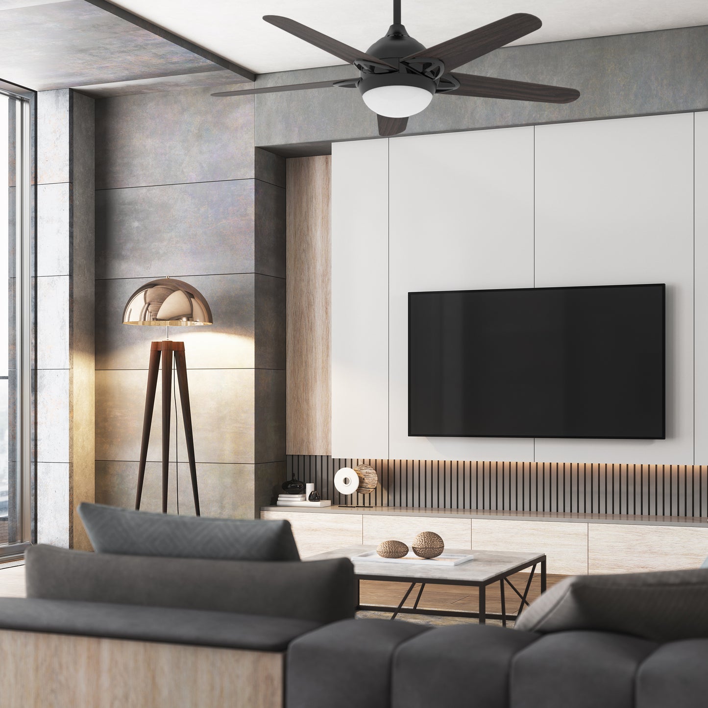 Carro USA SOLASTA 52 inch 5-Blade Smart Ceiling Fan with LED Light Kit & Remote - Black/Dark Wood fan blades