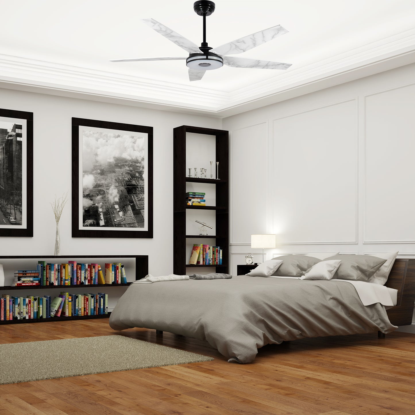 Carro ELIRA 52 inch 5-Blade Smart Ceiling Fan with LED Light Kit & Remote - Black/Marble Pattern fan blades