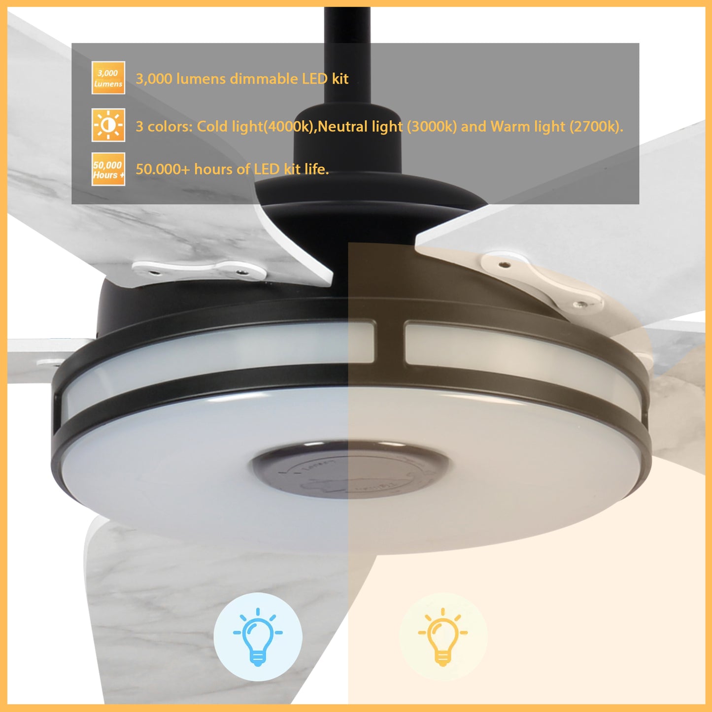 Carro ELIRA 52 inch 5-Blade Smart Ceiling Fan with LED Light Kit & Remote - Black/Marble Pattern fan blades