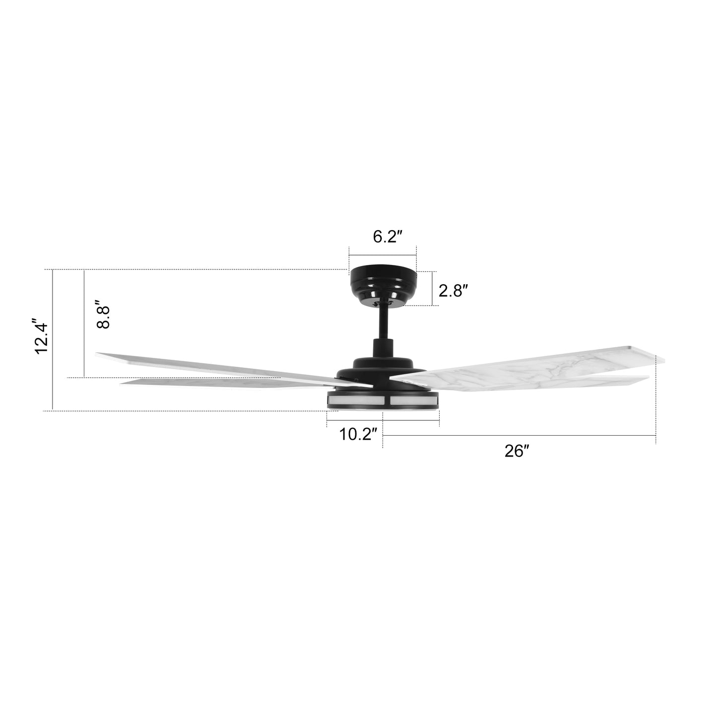 Carro ELIRA 52 inch 5-Blade Smart Ceiling Fan with LED Light Kit & Remote - Black/Marble Pattern fan blades