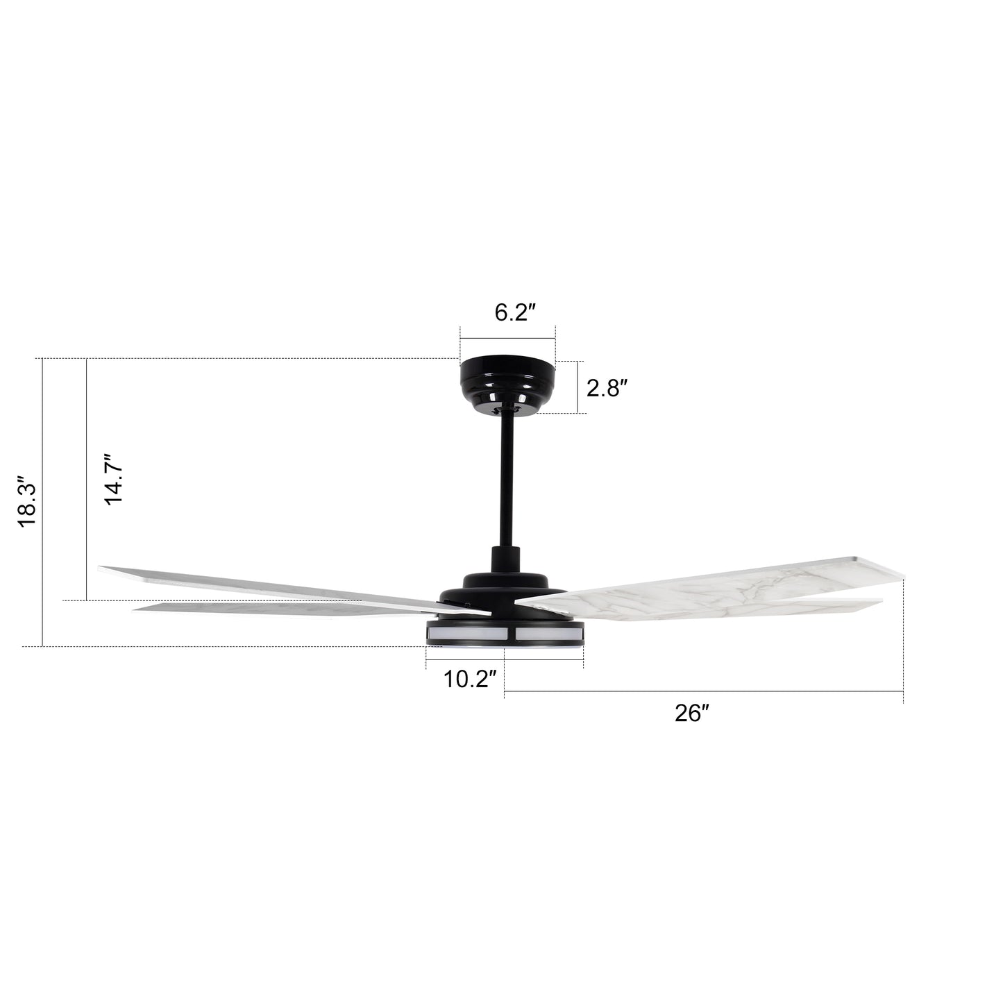 Carro ELIRA 52 inch 5-Blade Smart Ceiling Fan with LED Light Kit & Remote - Black/Marble Pattern fan blades