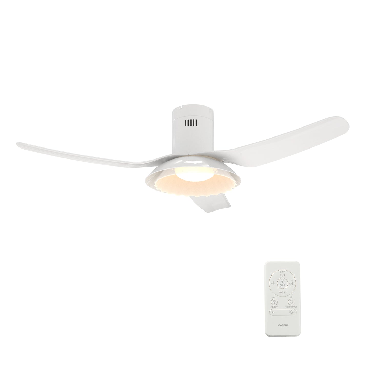 Carro DAFFODIL 52 inch 3-Blade Flush Mount Smart Ceiling Fan with LED Light Kit and Remote - White/White