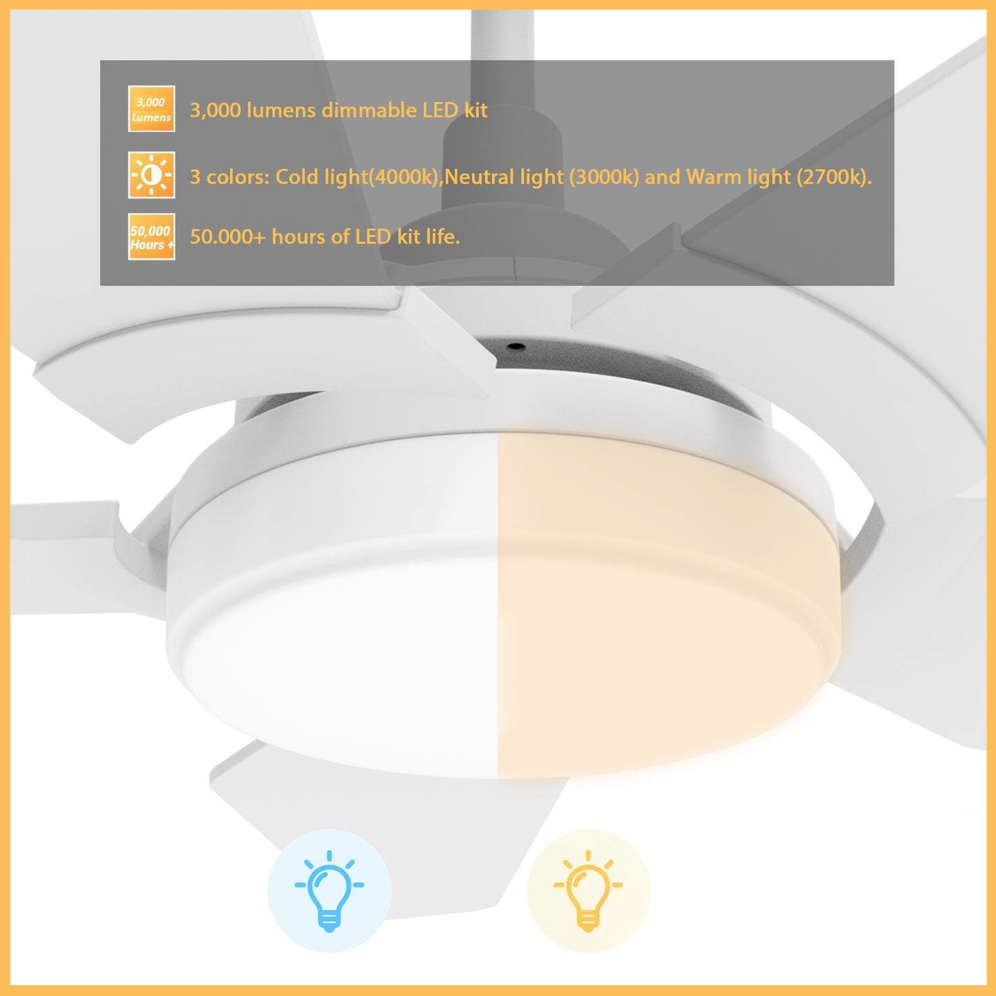 Carro WOODROW 52 inch 5-Blade Smart Ceiling Fan with LED Light Kit & Remote - White/White
