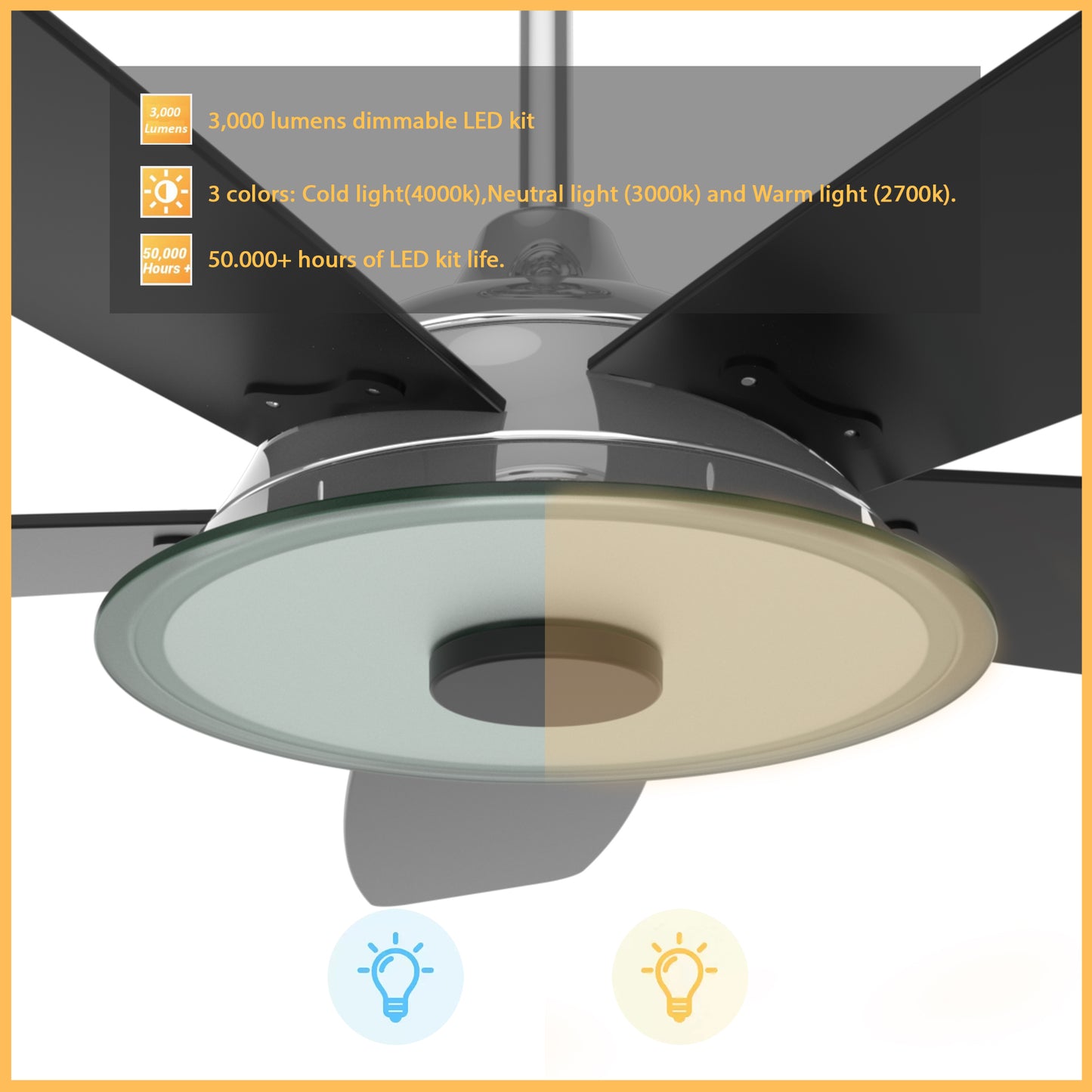 Carro USA JOURNEY 52 inch 5-Blade Smart Ceiling Fan with LED Light Kit & Remote - Silver/Black fan blades