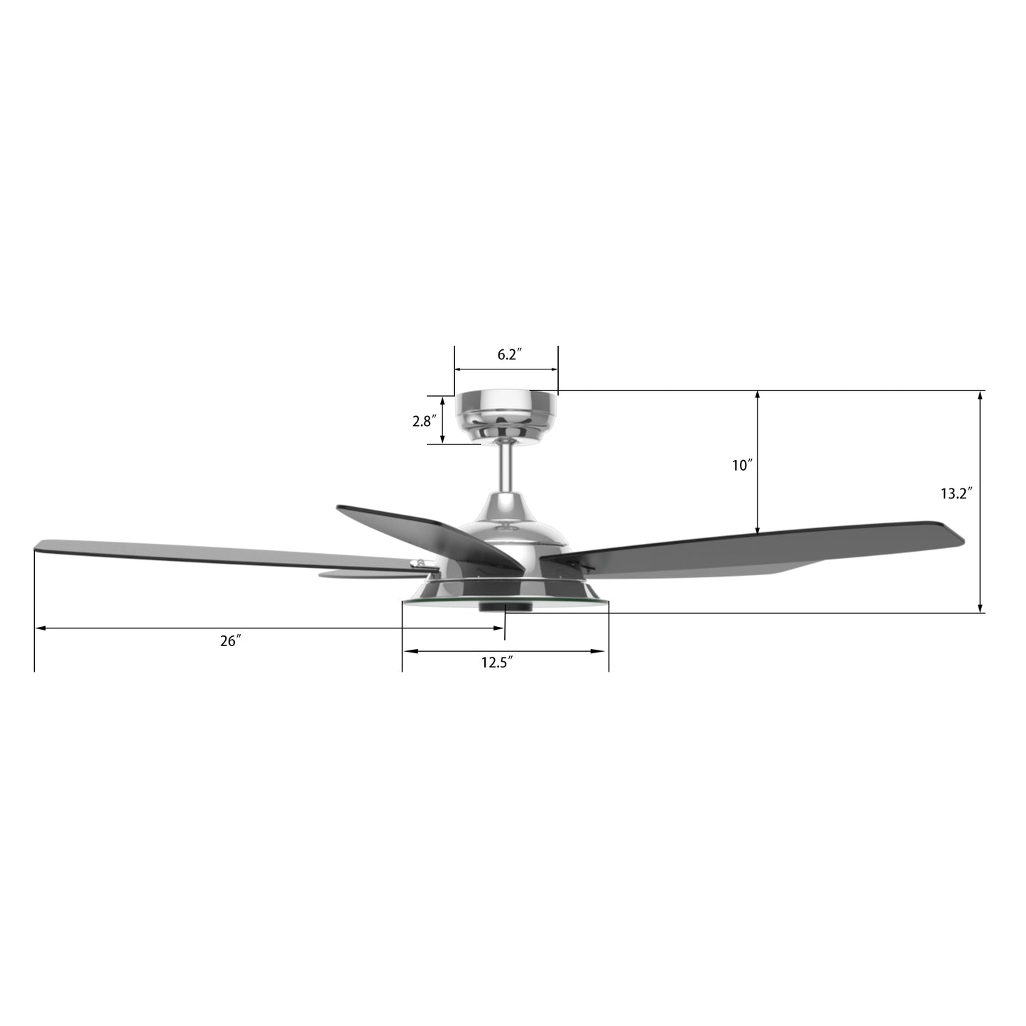 Carro USA JOURNEY 52 inch 5-Blade Smart Ceiling Fan with LED Light Kit & Remote - Silver/Black fan blades