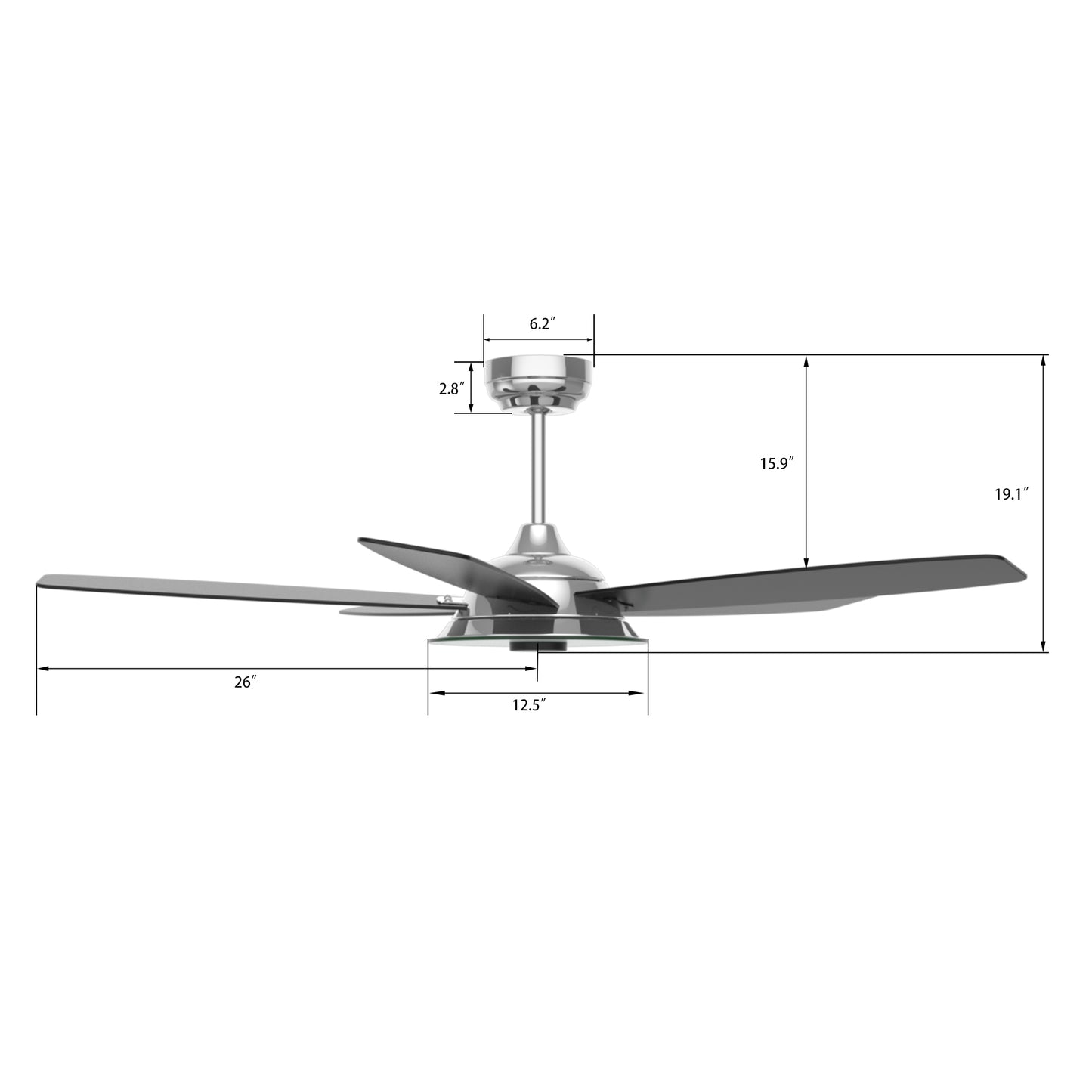 Carro USA JOURNEY 52 inch 5-Blade Smart Ceiling Fan with LED Light Kit & Remote - Silver/Black fan blades