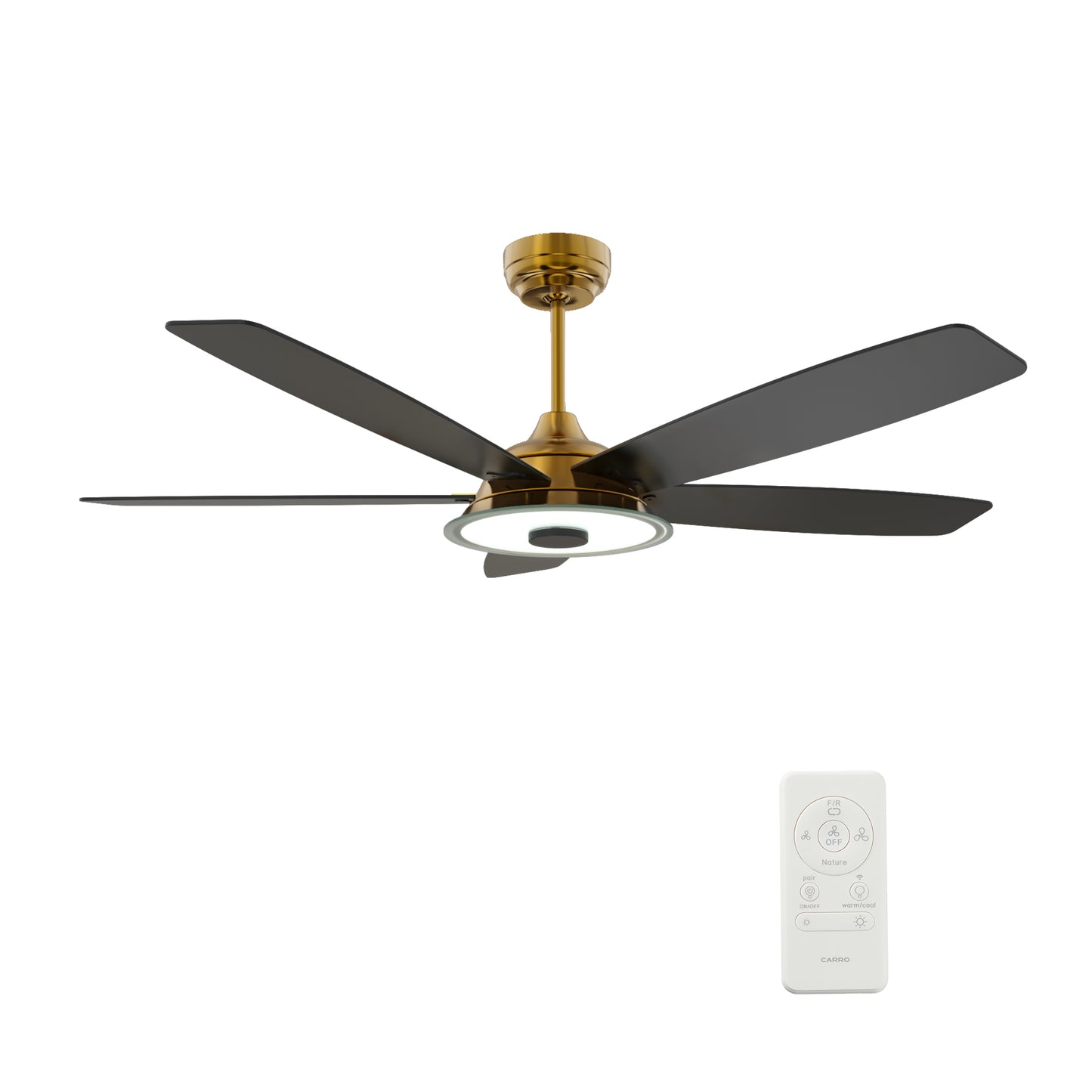 Carro USA JOURNEY 56 inch 5-Blade Smart Ceiling Fan with LED Light Kit & Remote - Gold/Black fan blades