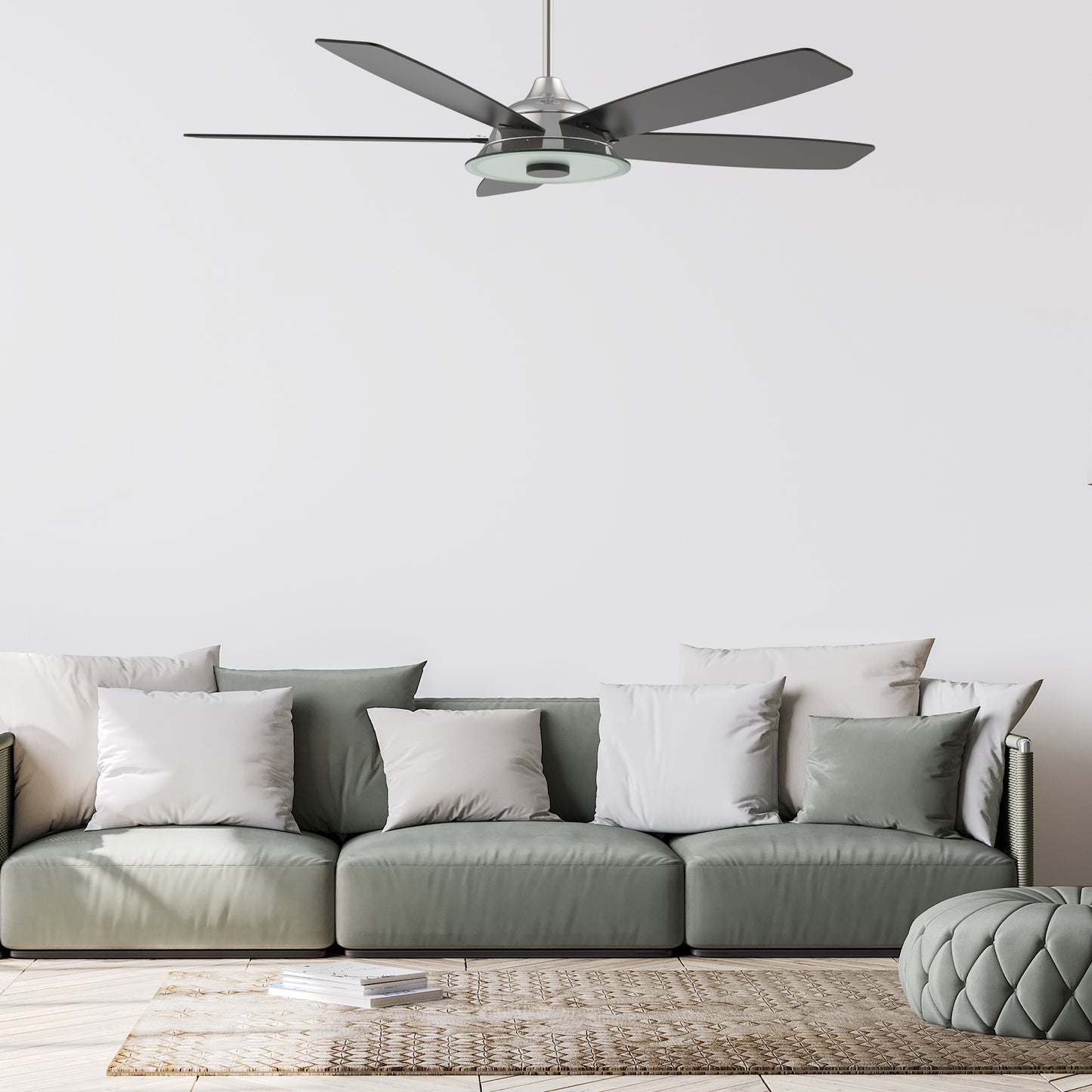Carro USA JOURNEY 56 inch 5-Blade Smart Ceiling Fan with LED Light Kit & Remote - Silver/Black fan blades