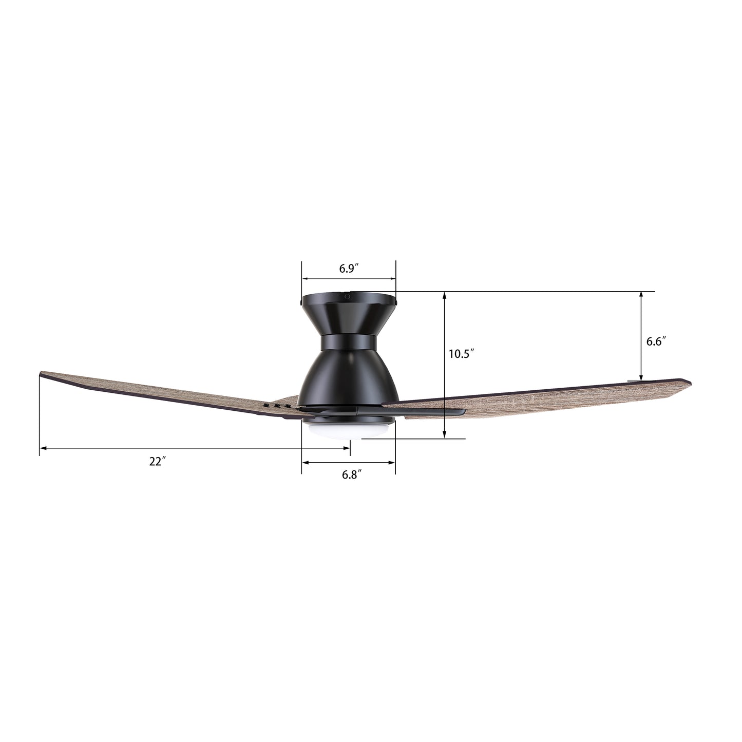 Carro CALEN 44 inch 3-Blade Flush Mount Smart Ceiling Fan with LED Light Kit & Remote Control- Black/Natural Oak