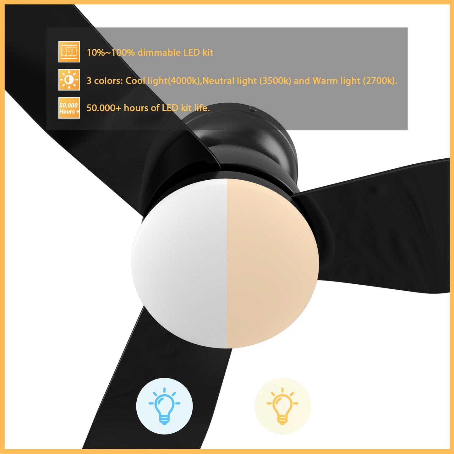 Carro USA KENSEE 44 inch 3-Blade Flush Mount Smart Ceiling Fan with LED Light Kit & Remote - Black/Black
