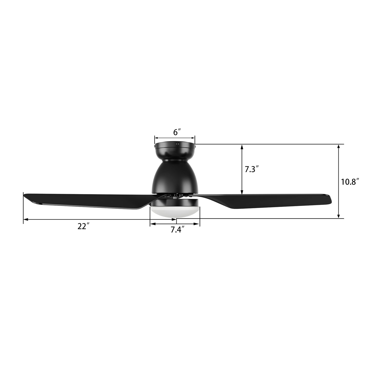 Carro USA KENSEE 44 inch 3-Blade Flush Mount Smart Ceiling Fan with LED Light Kit & Remote - Black/Black