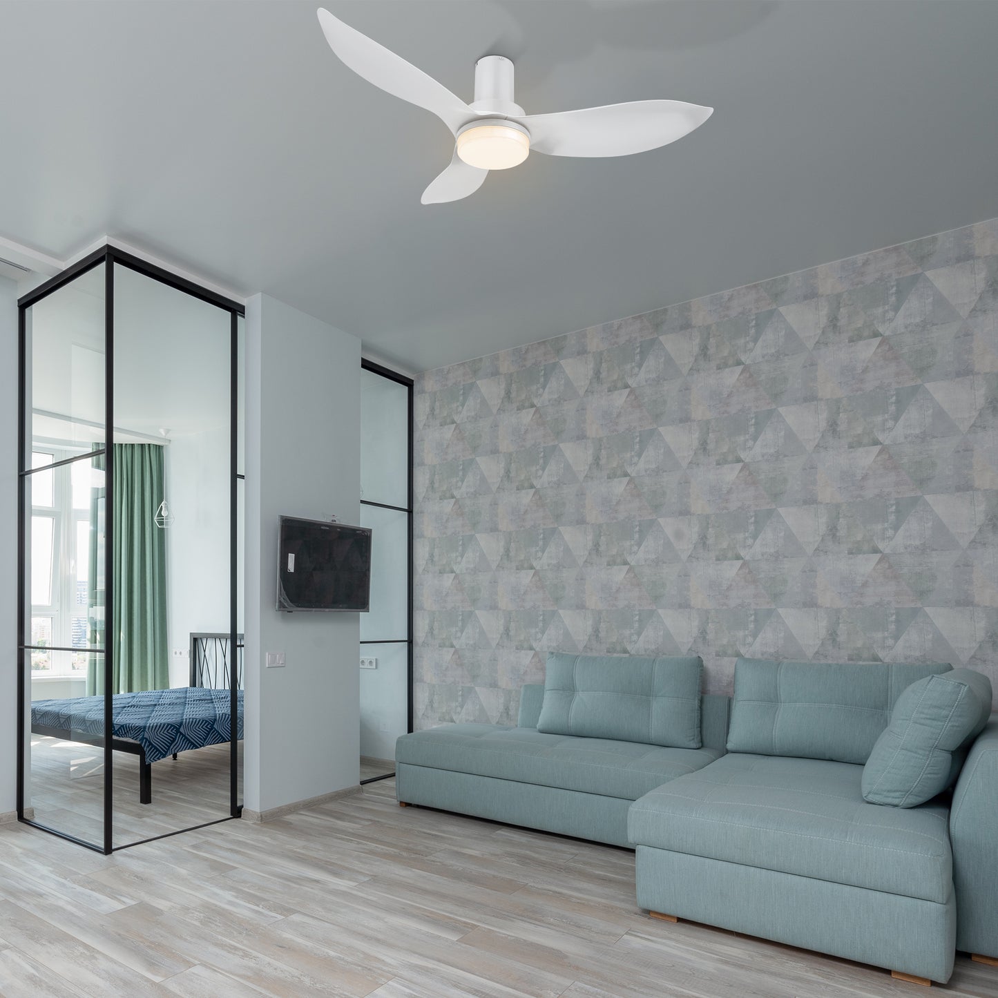 Carro RYNA 45 inch 3-Blade Flush Mount Smart Ceiling Fan with LED Light Kit & Remote- White/White