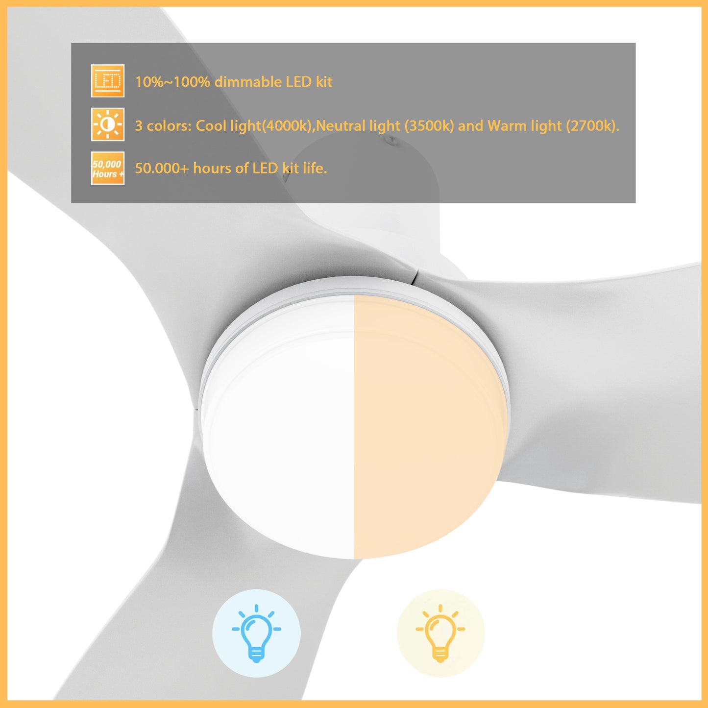 Carro RYNA 45 inch 3-Blade Flush Mount Smart Ceiling Fan with LED Light Kit & Remote- White/White