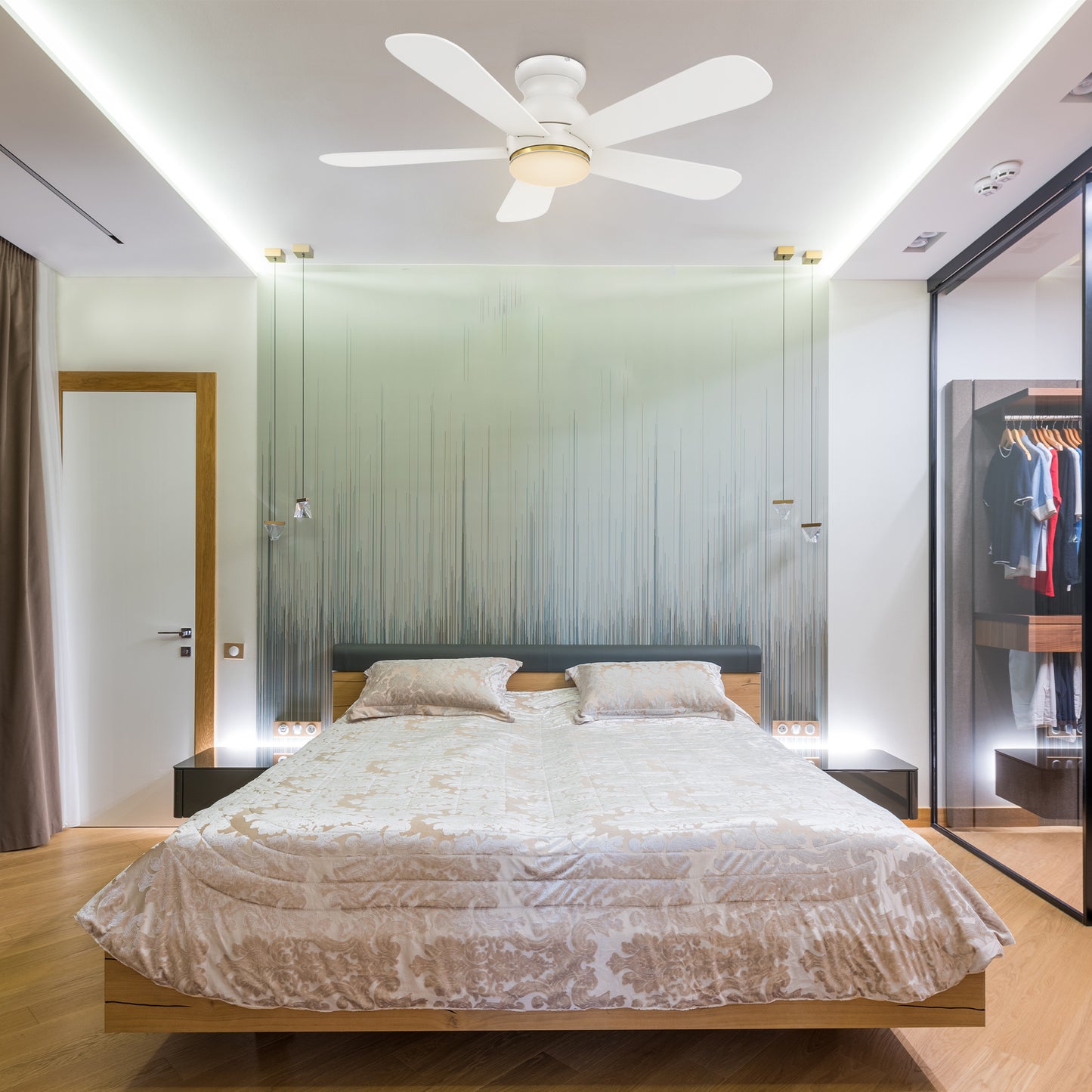 Carro DUBOIS 48 inch 5-Blade Flush Mount Smart Ceiling Fan with LED Light Kit & Remote- White/White