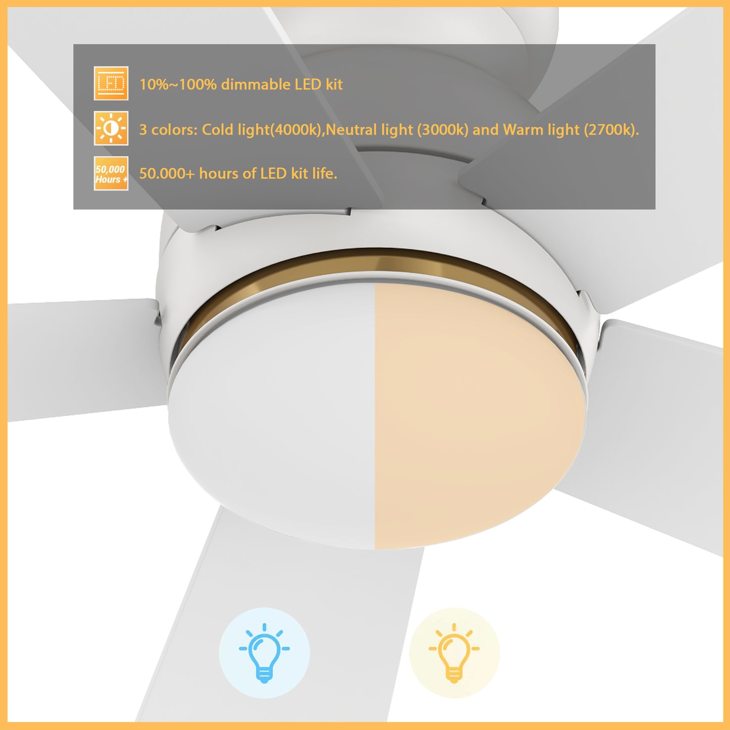 Carro DUBOIS 48 inch 5-Blade Flush Mount Smart Ceiling Fan with LED Light Kit & Remote- White/White