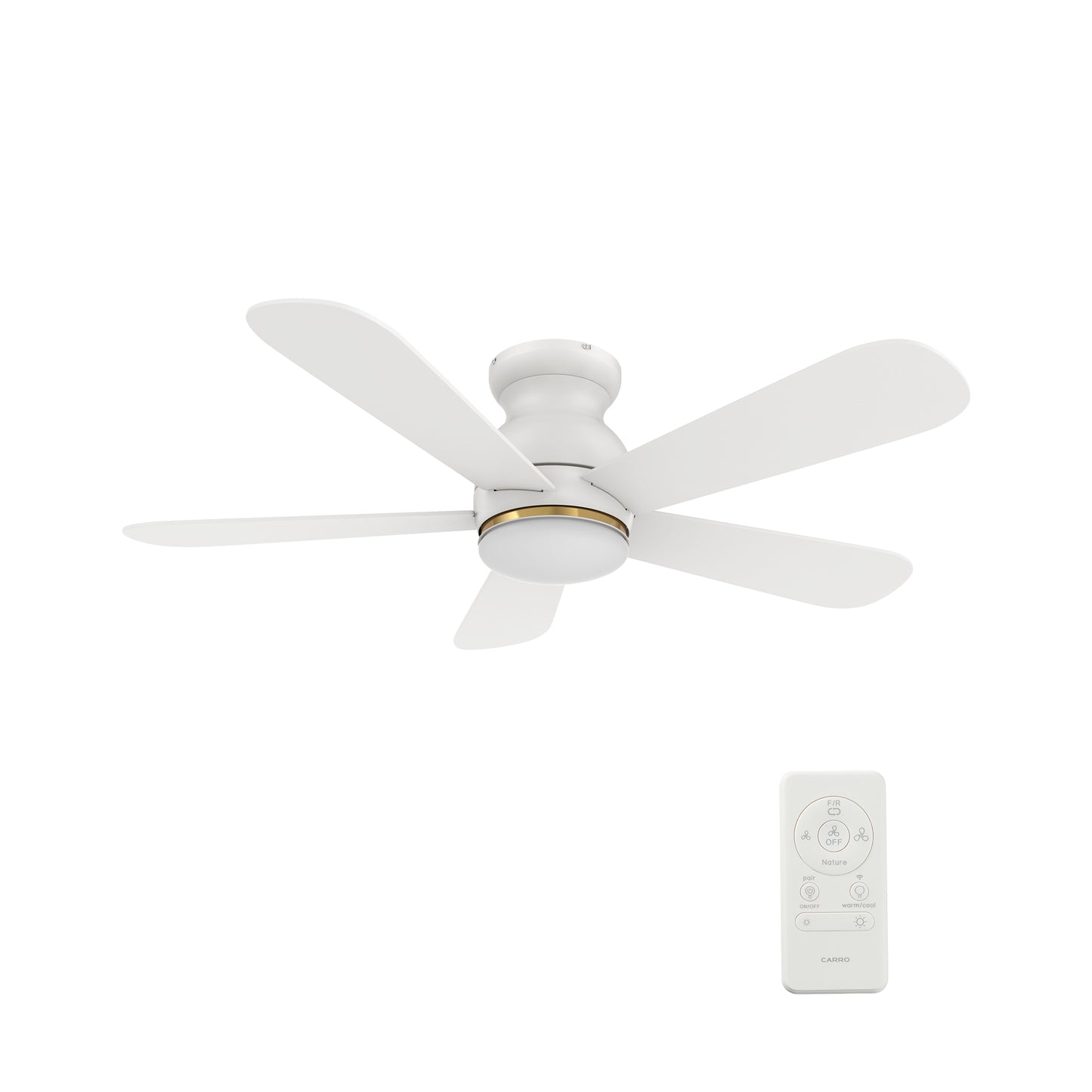 Carro DUBOIS 48 inch 5-Blade Flush Mount Smart Ceiling Fan with LED Light Kit & Remote- White/White