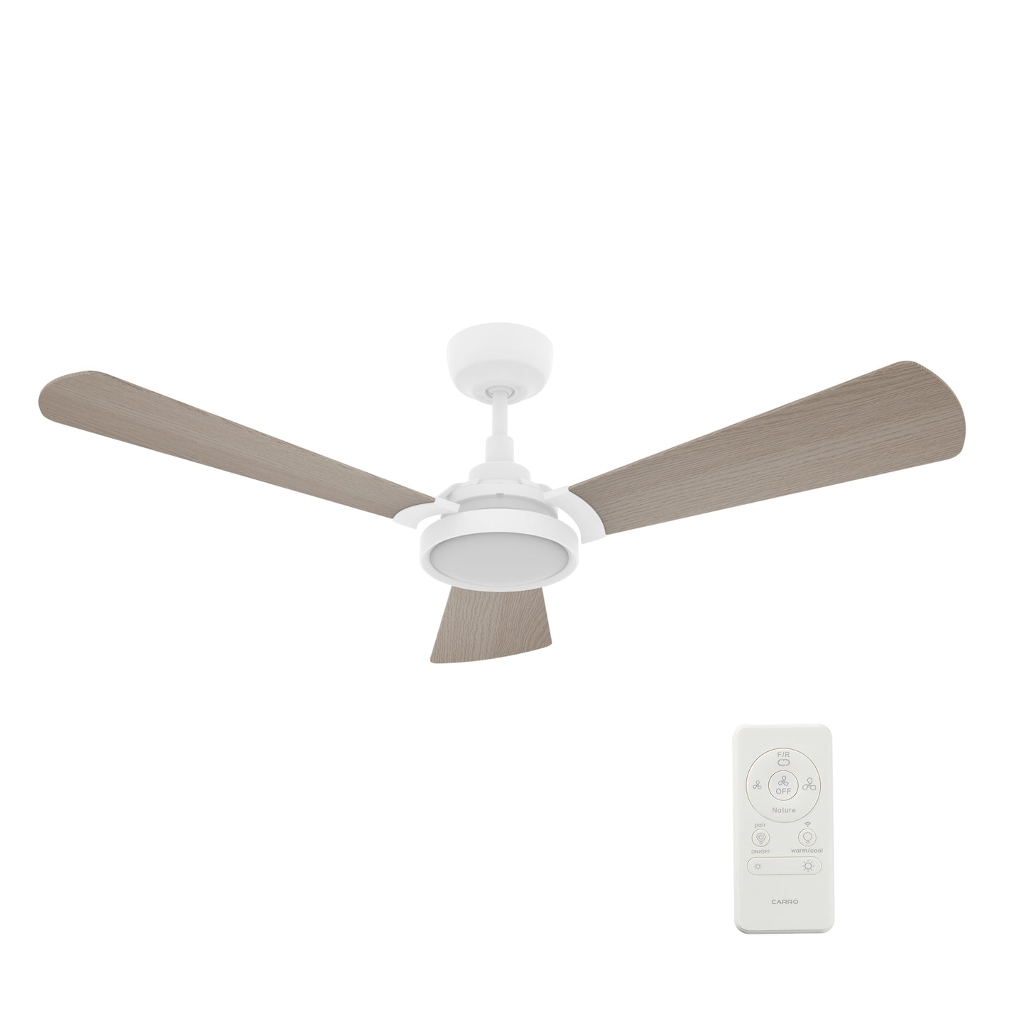 Carro Home BRISA 52 inch 3-Blade Smart Ceiling Fan with LED Light & Remote Control - White/Light Wood Fan Blades