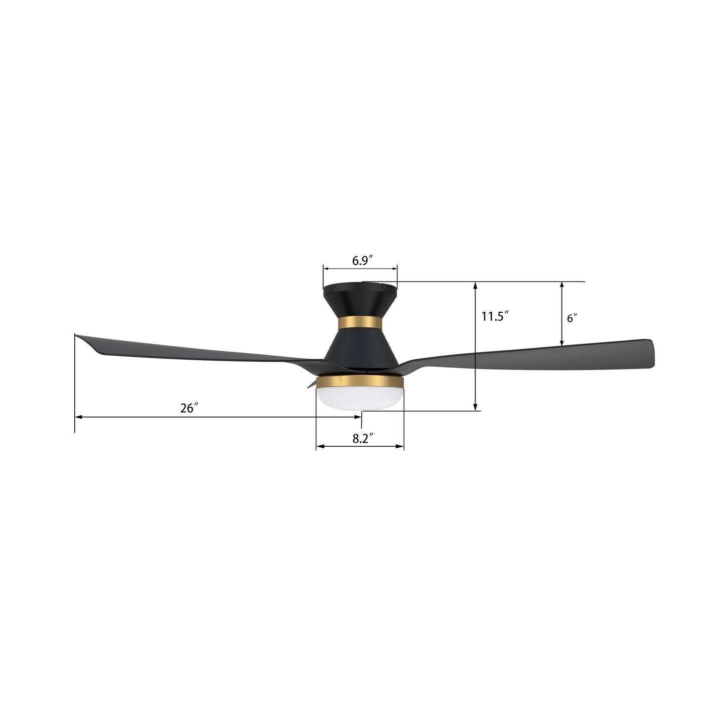 Carro SPEZIA 52 inch 3-Blade Flush Mount Smart Ceiling Fan with LED Light Kit & Remote - Black/Black (Gold Detail)