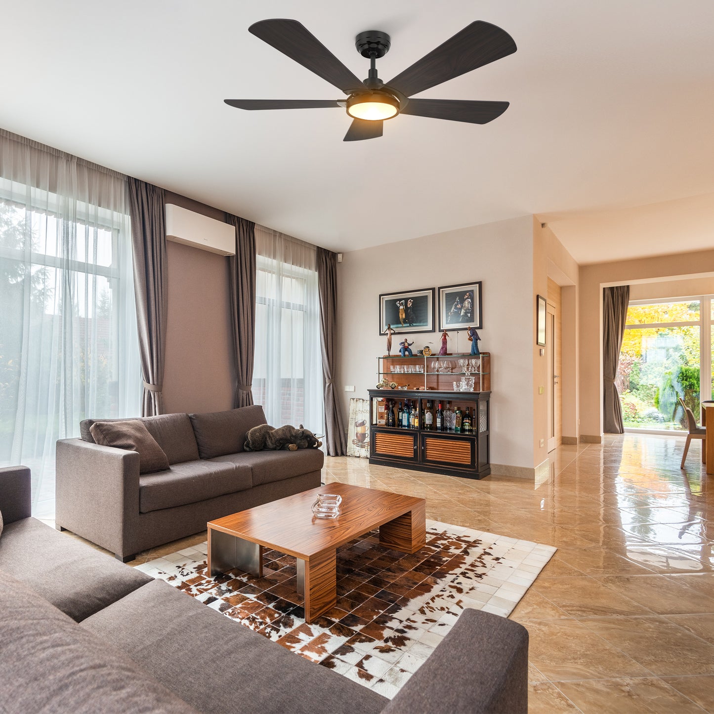 Carro Home WINSTON 52 inch 5-Blade Smart Ceiling Fan with LED Light Kit & Remote Control- Black/Walnut Wood Fan Blades