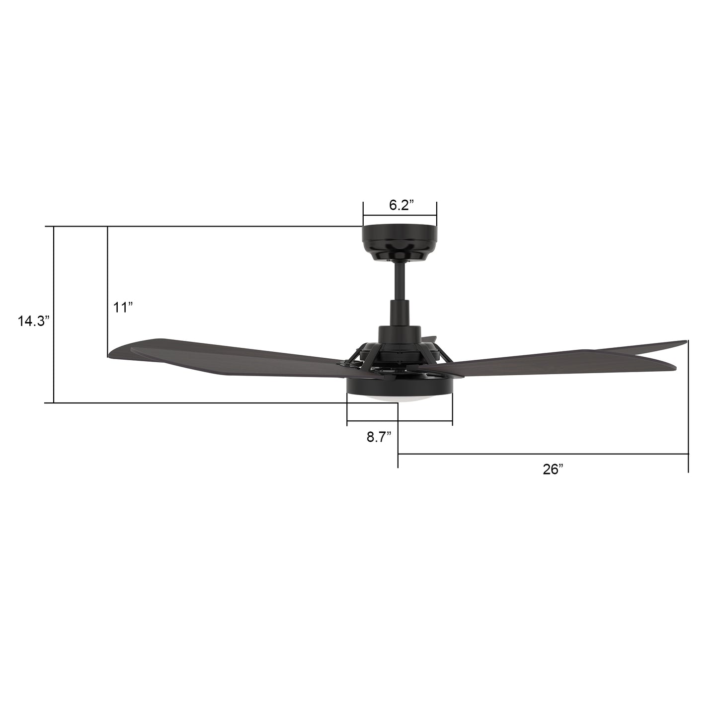 Carro Home WINSTON 52 inch 5-Blade Smart Ceiling Fan with LED Light Kit & Remote Control- Black/Walnut Wood Fan Blades