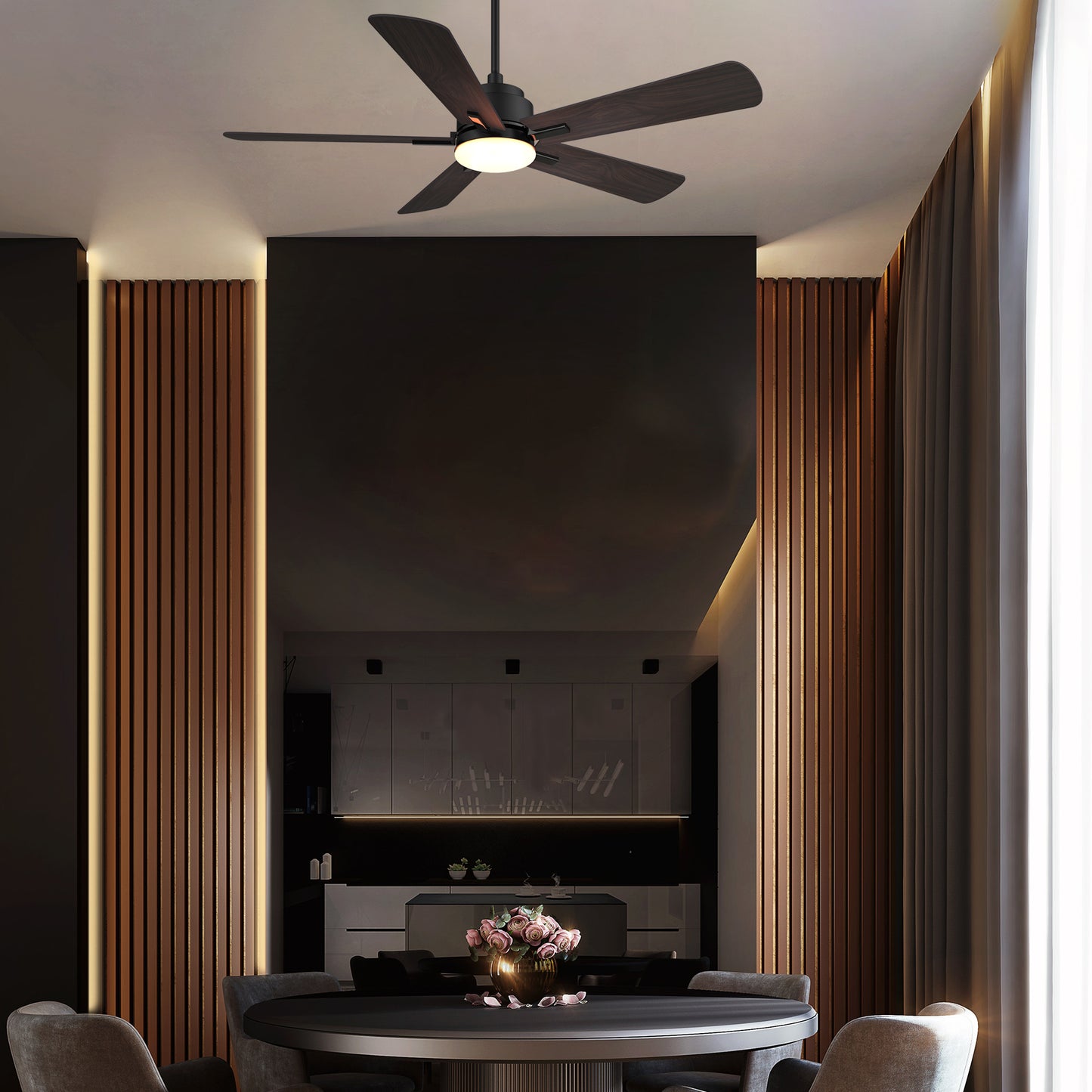 Carro OLINDA 52 inch 5-Blade Smart Ceiling Fan with LED Light Kit & Remote- Black/Walnut & Barnwood (Reversible Blades)