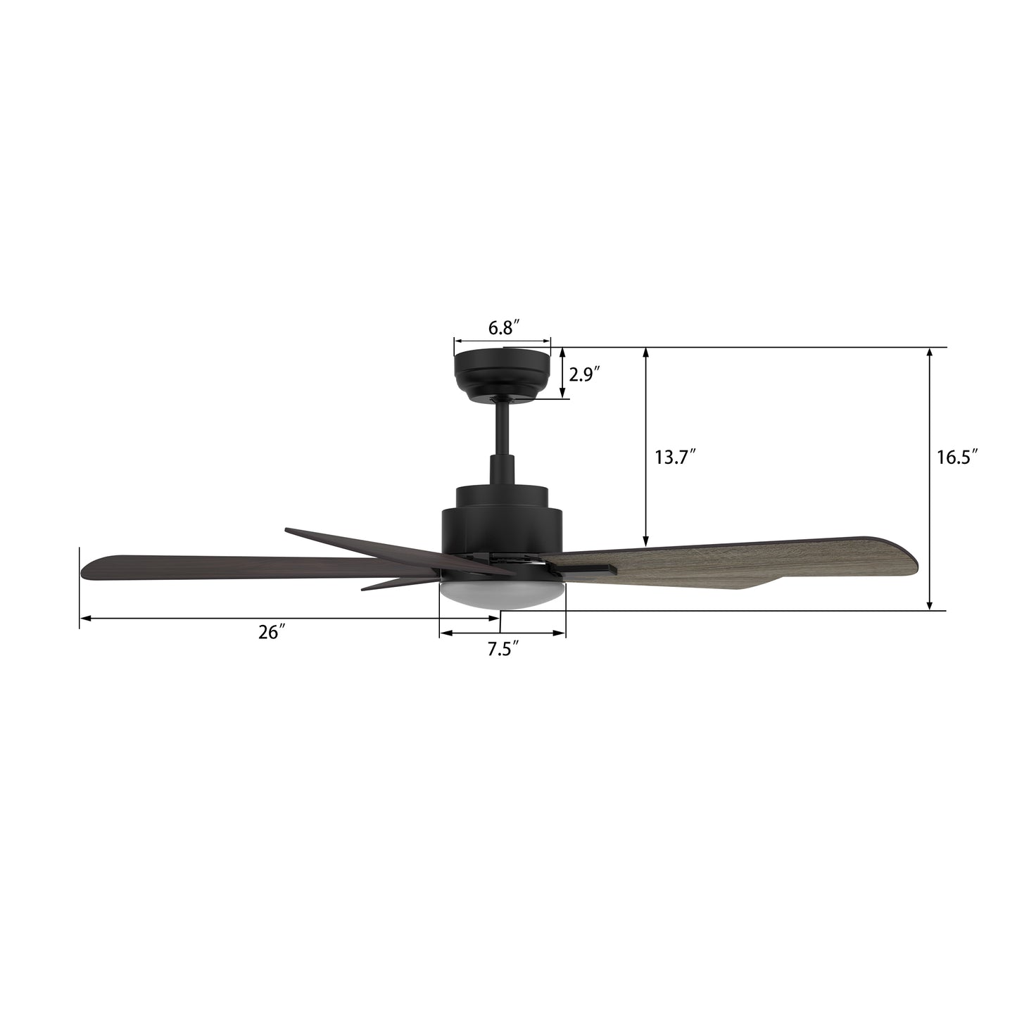 Carro OLINDA 52 inch 5-Blade Smart Ceiling Fan with LED Light Kit & Remote- Black/Walnut & Barnwood (Reversible Blades)