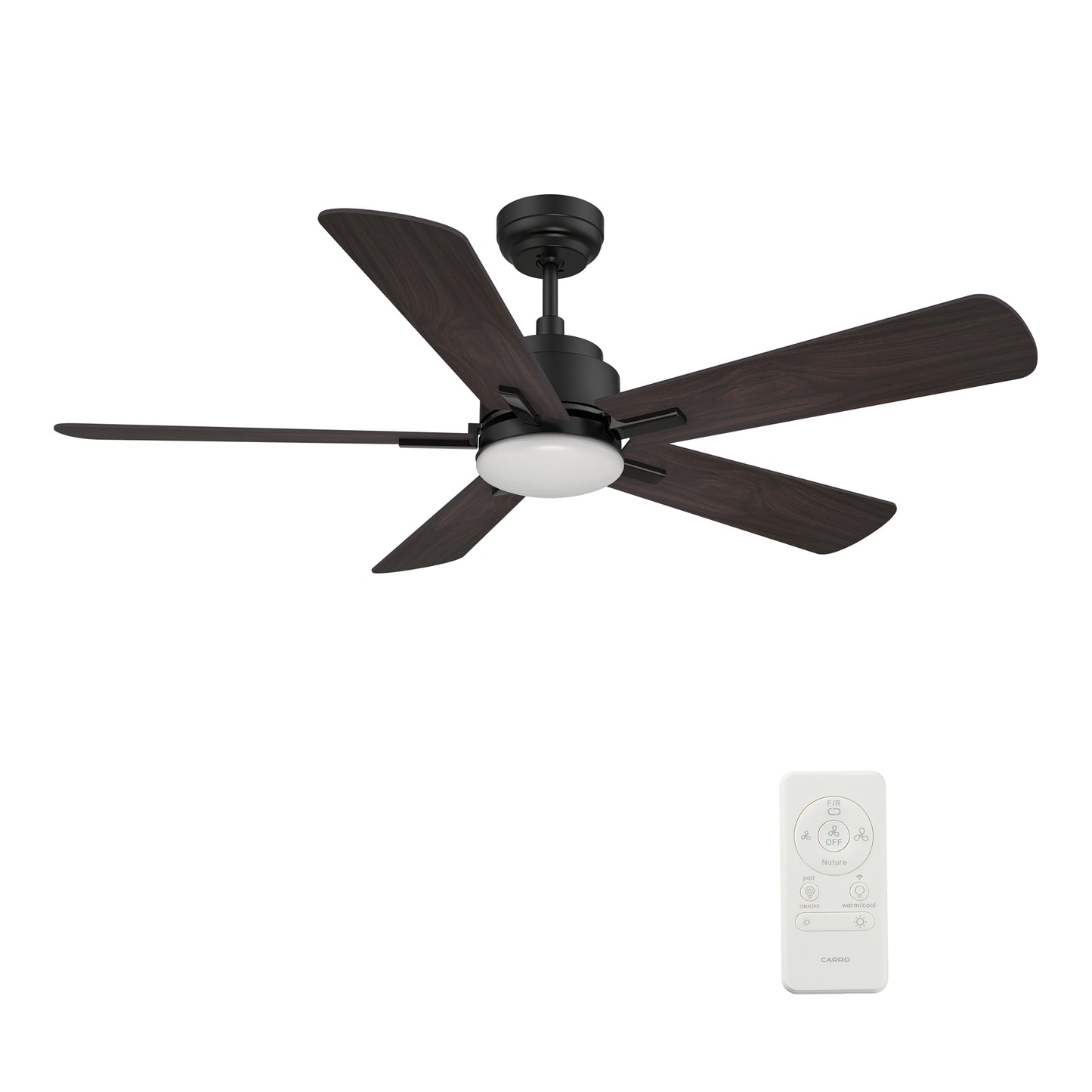 Carro OLINDA 52 inch 5-Blade Smart Ceiling Fan with LED Light Kit & Remote- Black/Walnut & Barnwood (Reversible Blades)