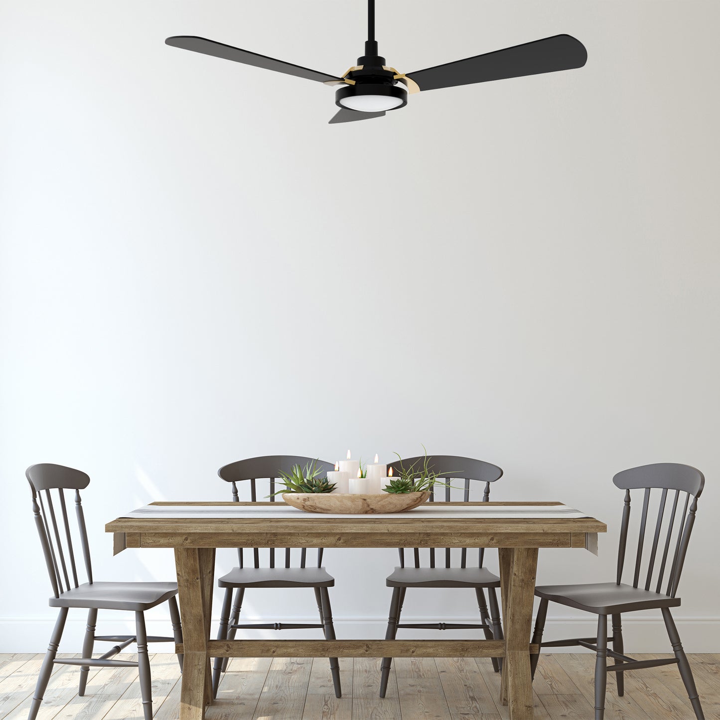Carro USA BRISA 56 inch 3-Blade Smart Ceiling Fan with LED Light & Remote Control - Black/Black fan blades